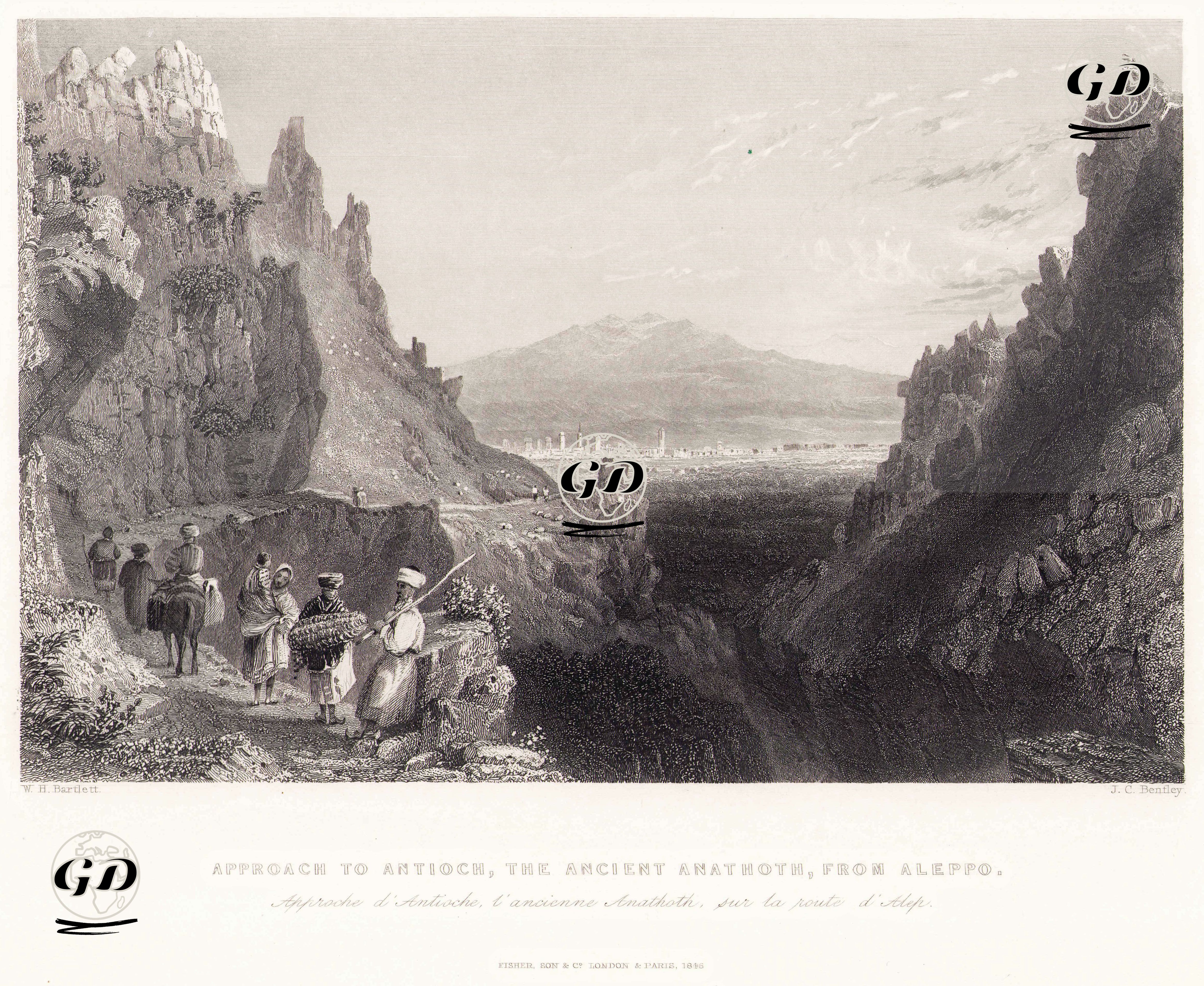 Halep'den Gelirken Antakya Manzarası, Eski Anathoth - William Henry Bartlett (1809-1854) - 1846