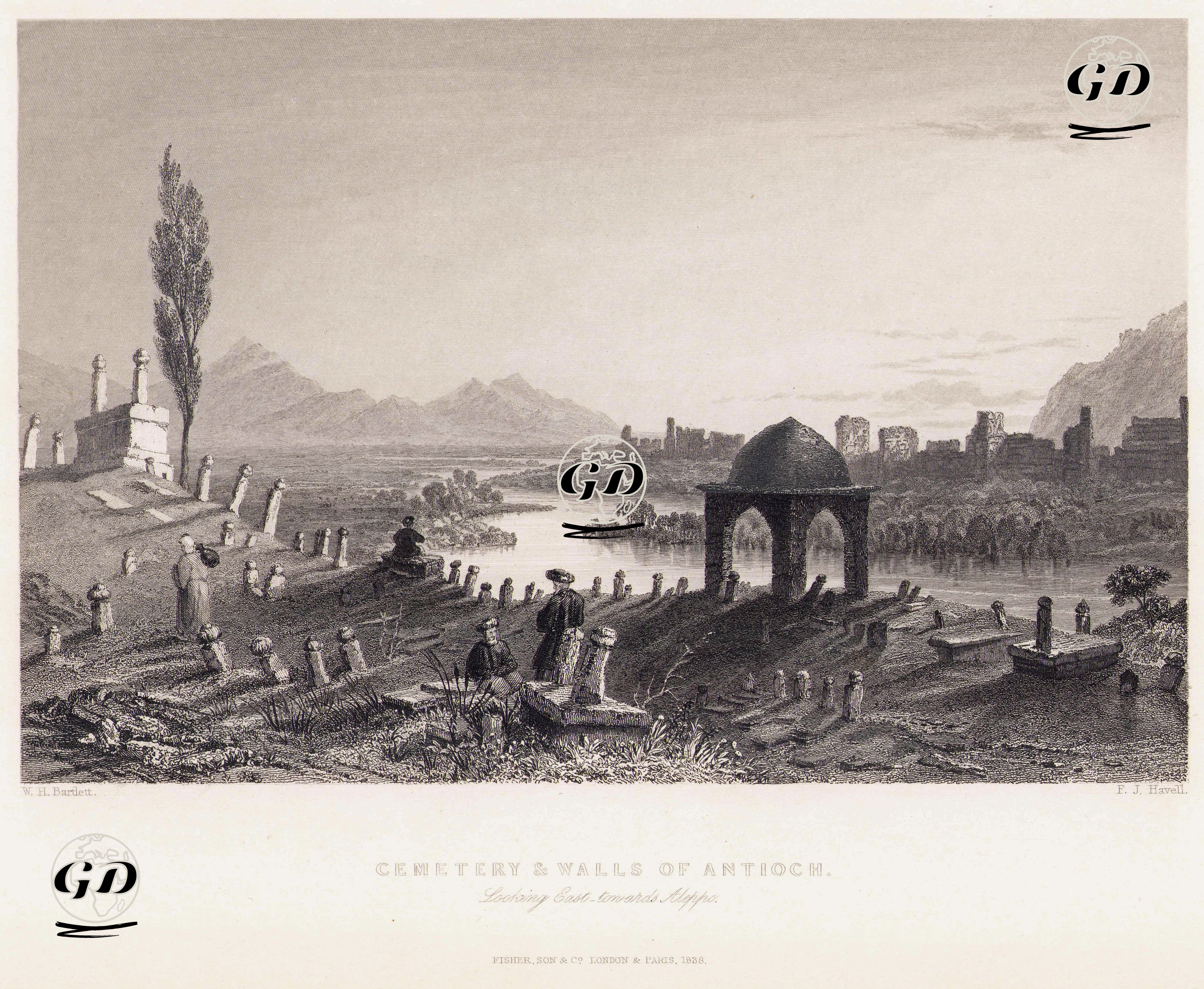 Halep Tarafından Bakarken Antakya'nın Kale Duvarları ve Mezarları - William Henry Bartlett (1809-1854) - 1838