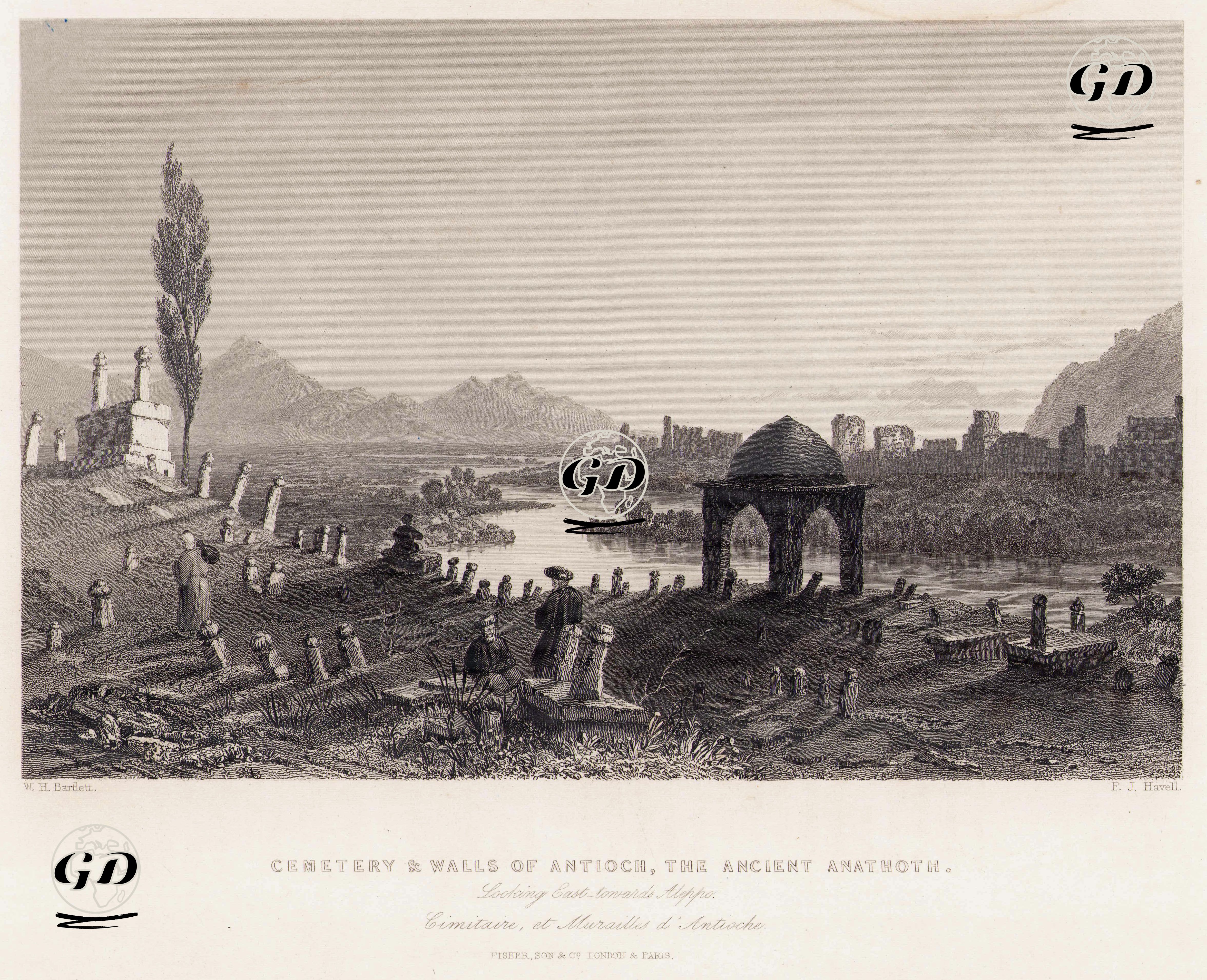 Halep Tarafından Bakarken Antakya'nın Kale Duvarları ve Mezarları - William Henry Bartlett (1809-1854) - 1838-1839