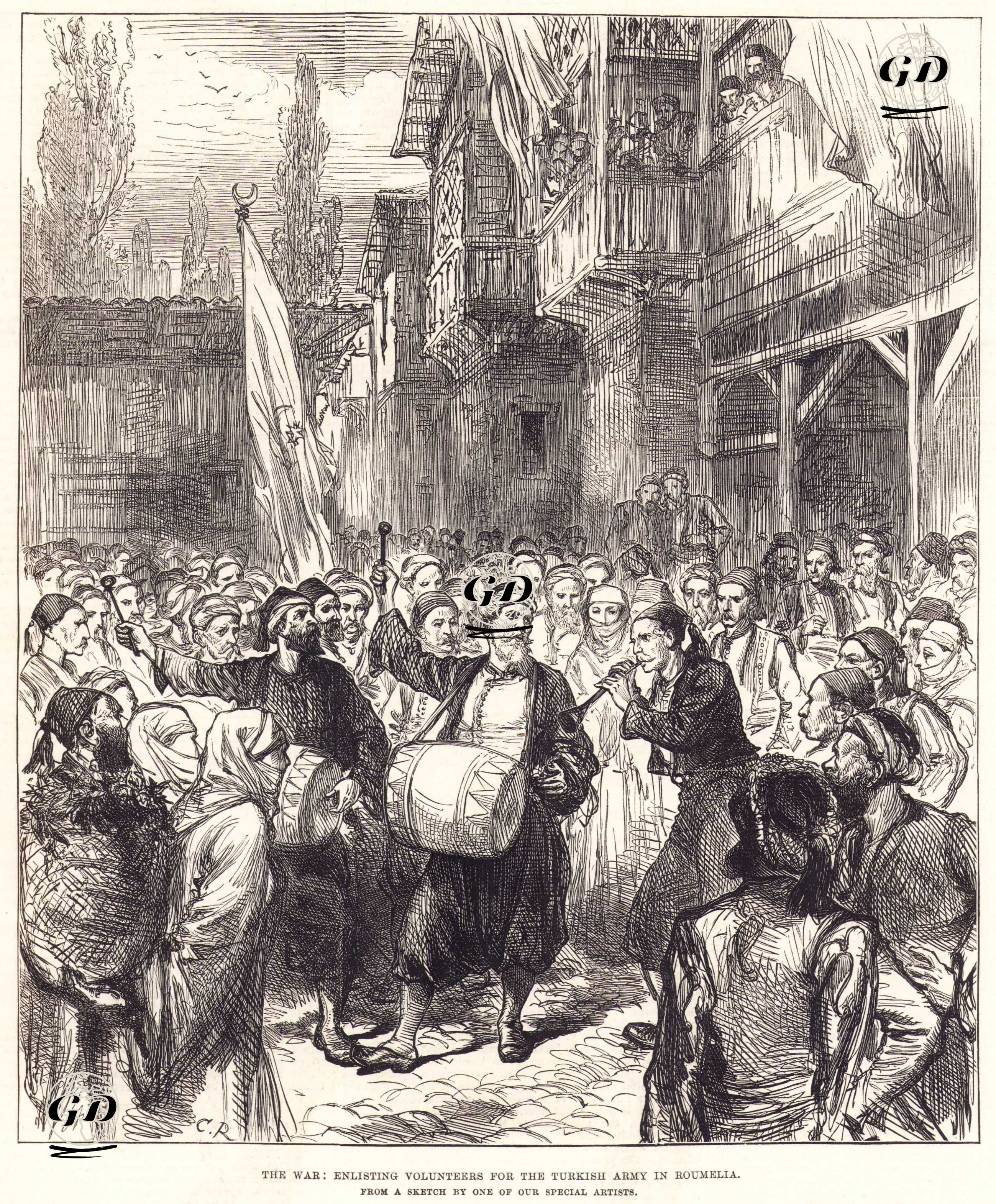 The War: Enlisting Volunteers for the Turkish Army in Roumelia - C.Robinson - 1877