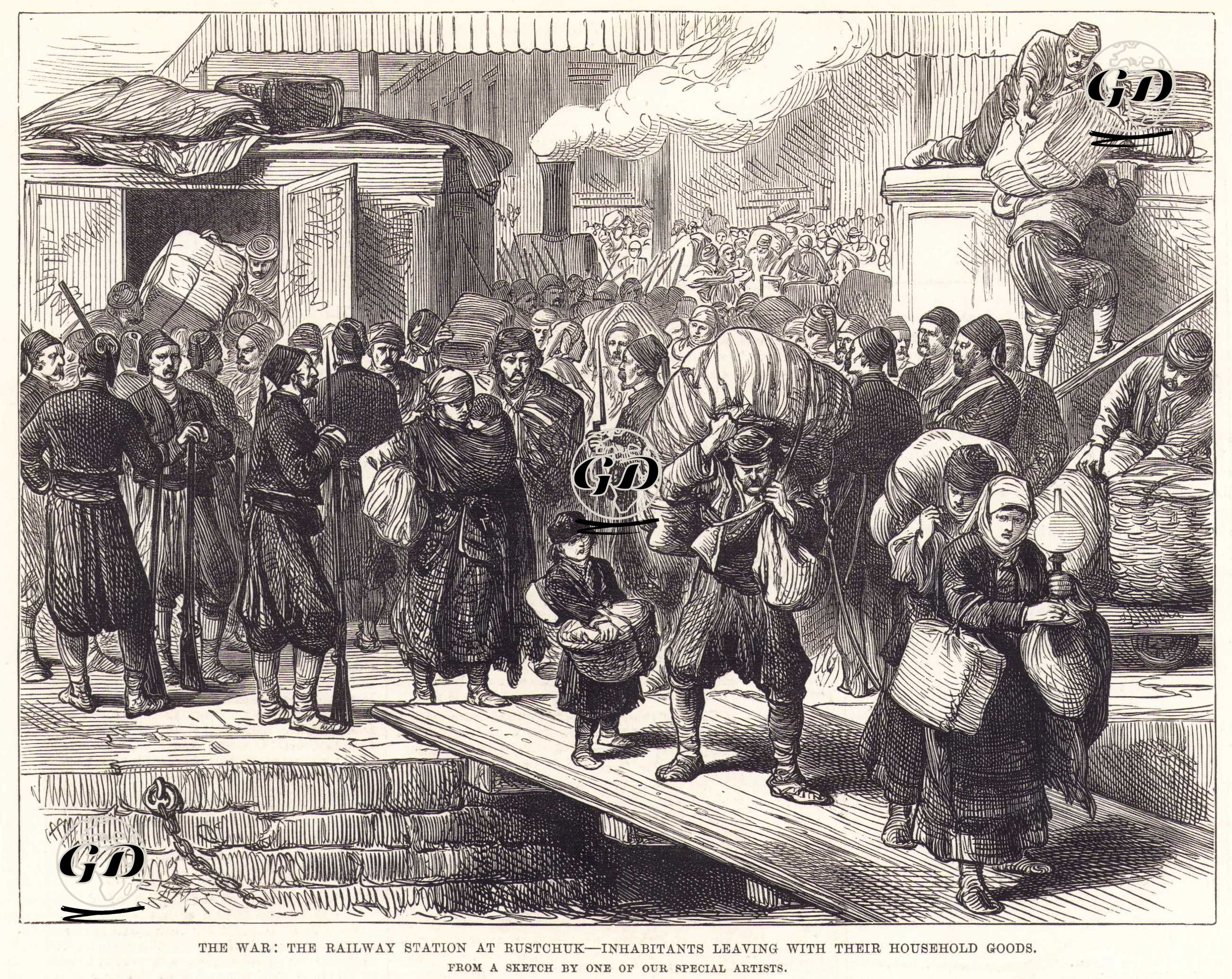 1877-1878 Osmanlı-Rus Savaşı (93 Harbi) Sırasında Halkın Eşyalarıyla Rusçuk (Ruse) Tren İstasyonundan Ayrılışı -  - 1877