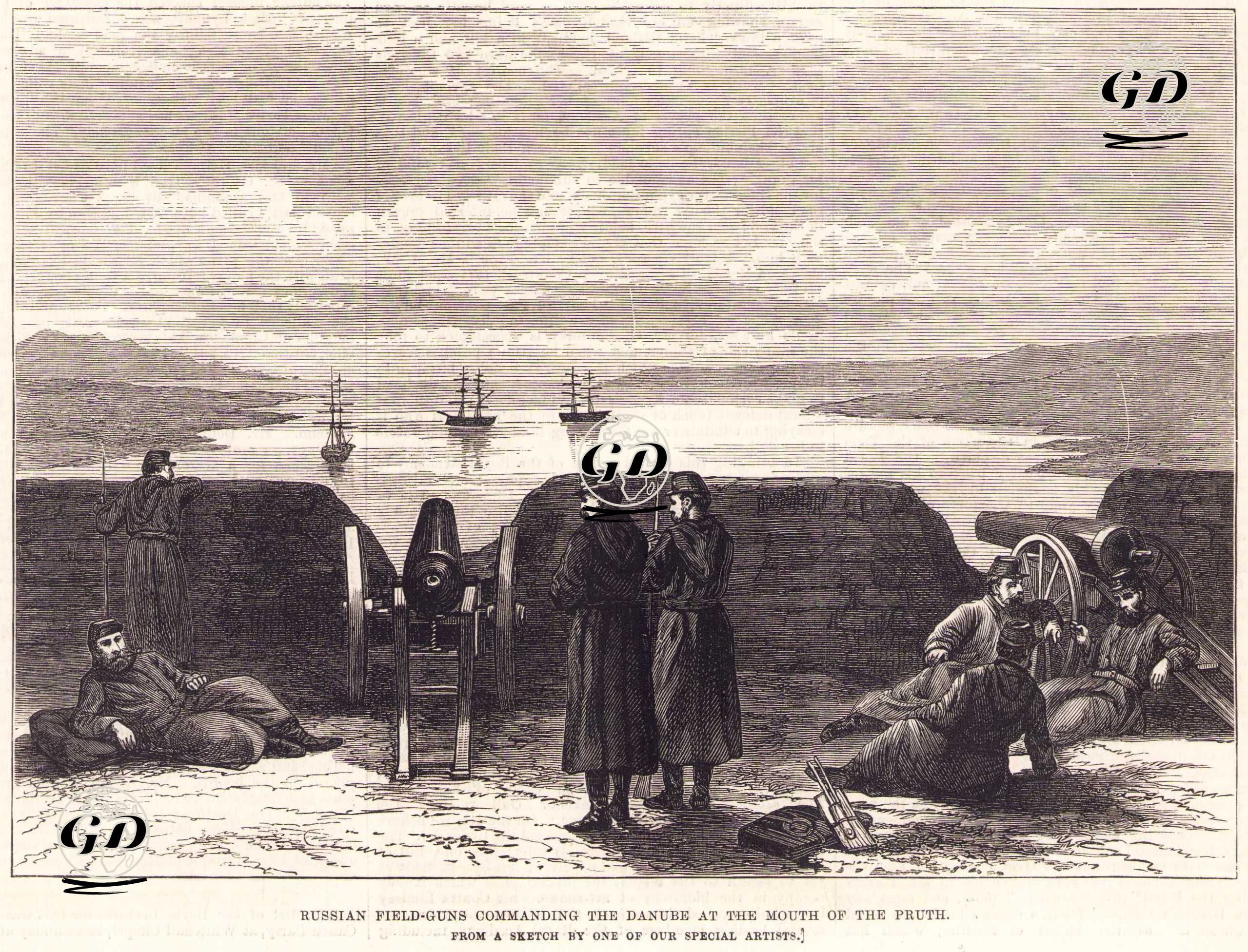1877-1878 Osmanlı-Rus Savaşı (93 Harbi) Sırasında Prut Nehri Ağzında Tuna’yı Kontrol Eden Rus Saha Topları -  - 1877