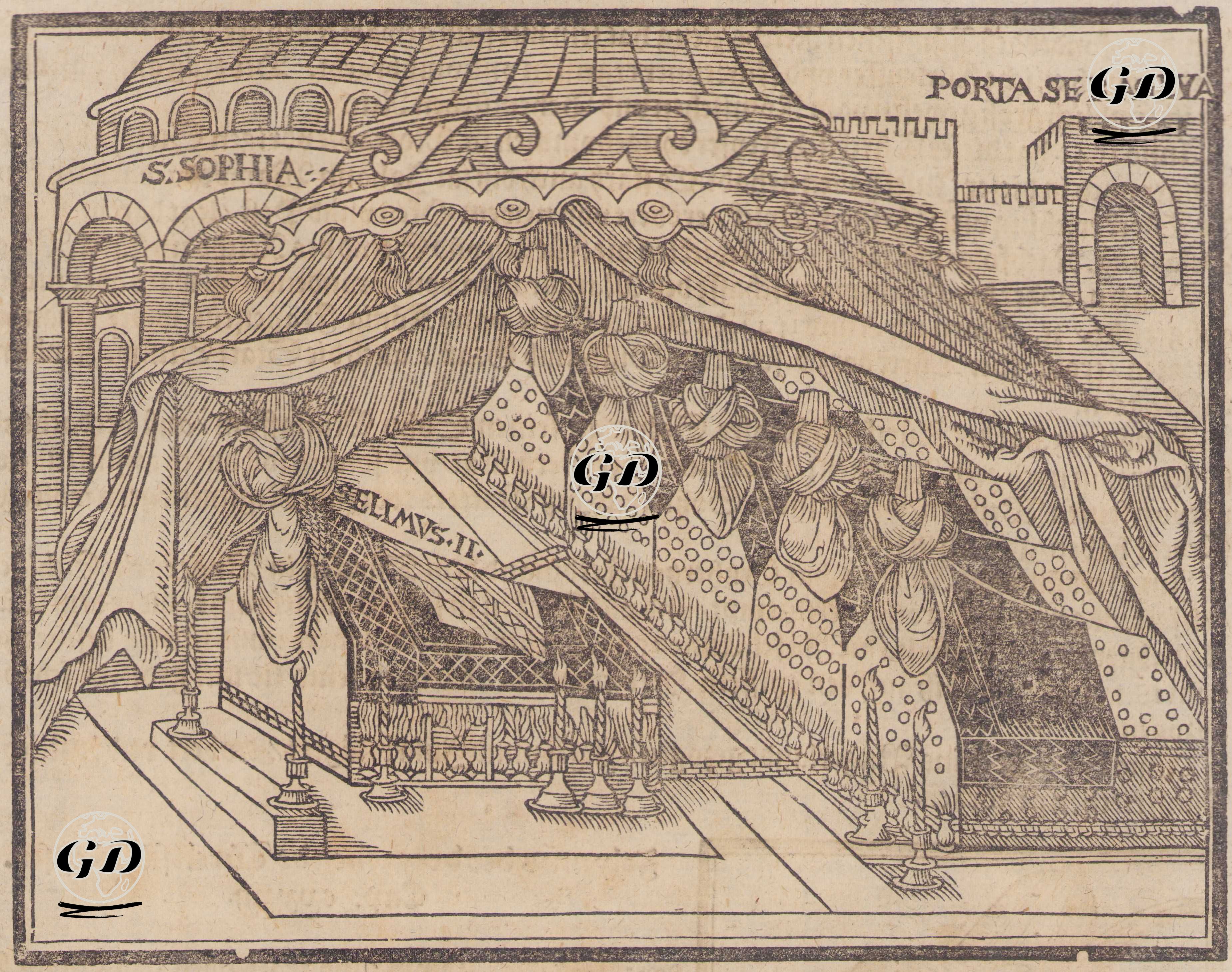 Padişah II.Selim Türbesi ile Ayasofya ve Sarayburnu Tasviri - Sebastian Munster (1489-1552) - 1628