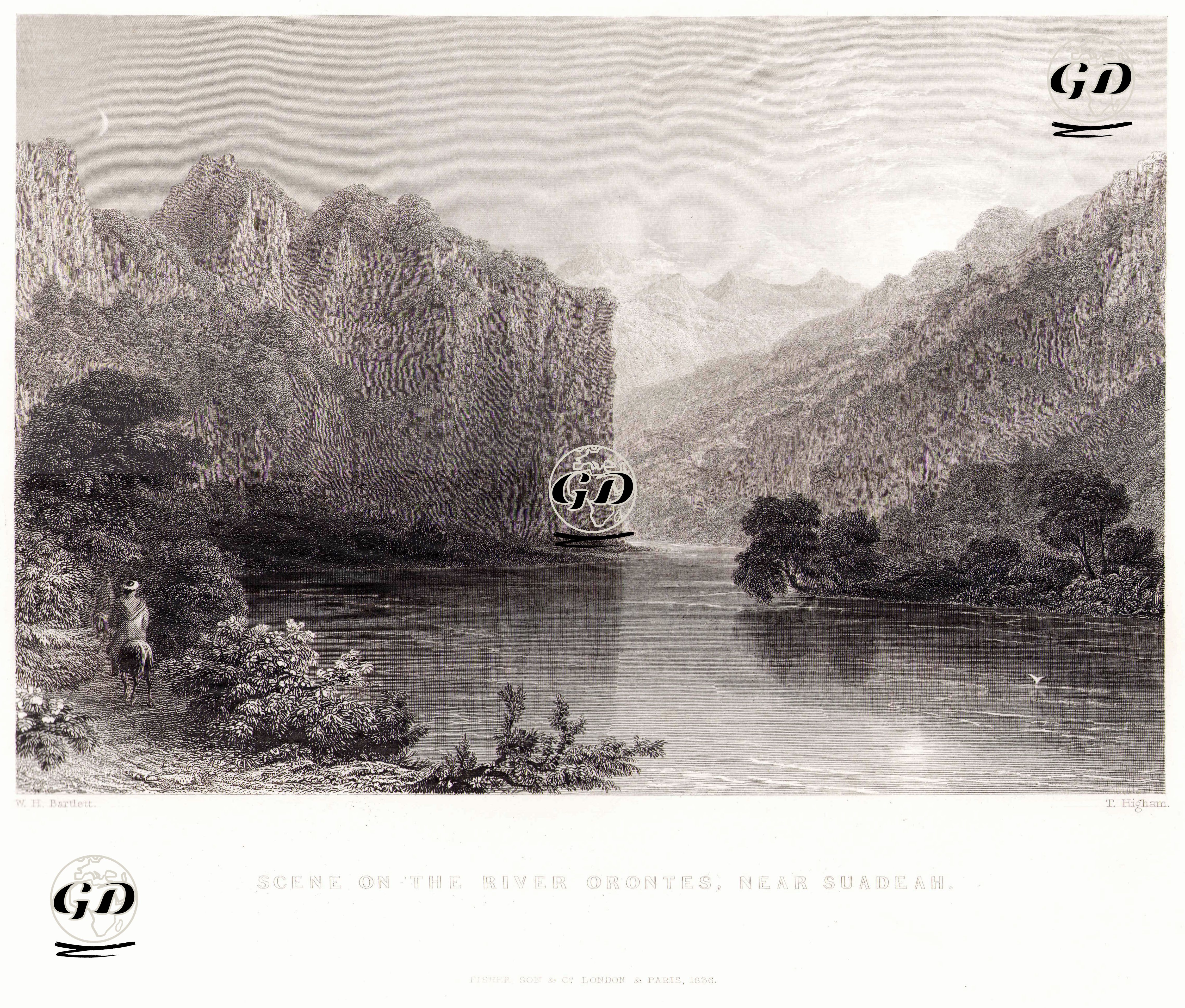 Samandağ Çevlik (Suadeah-Seleucia) Yakınlarından Asi Nehri Manzarası - William Henry Bartlett (1809-1854) - 1836