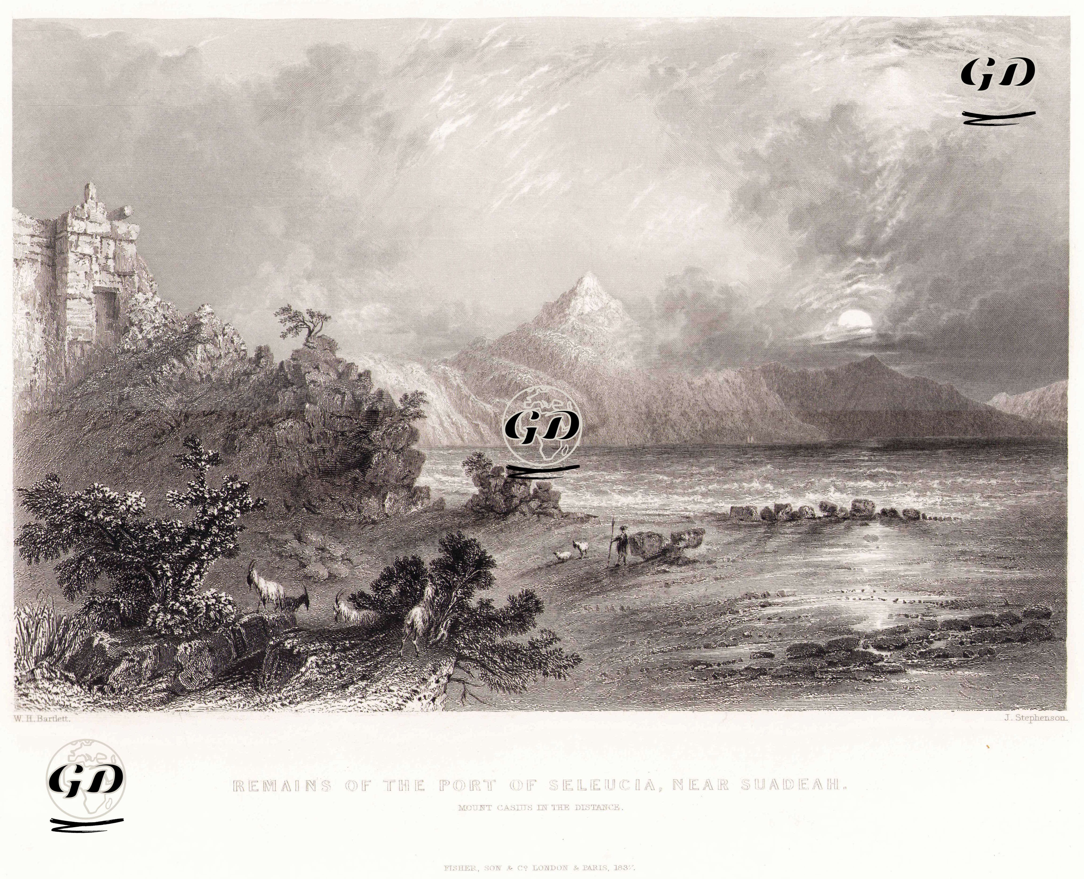 Remains Of The Port Of Seleucia, Near Suadeah, Mount Cassius in The Distance - William Henry Bartlett (1809-1854) - 1837