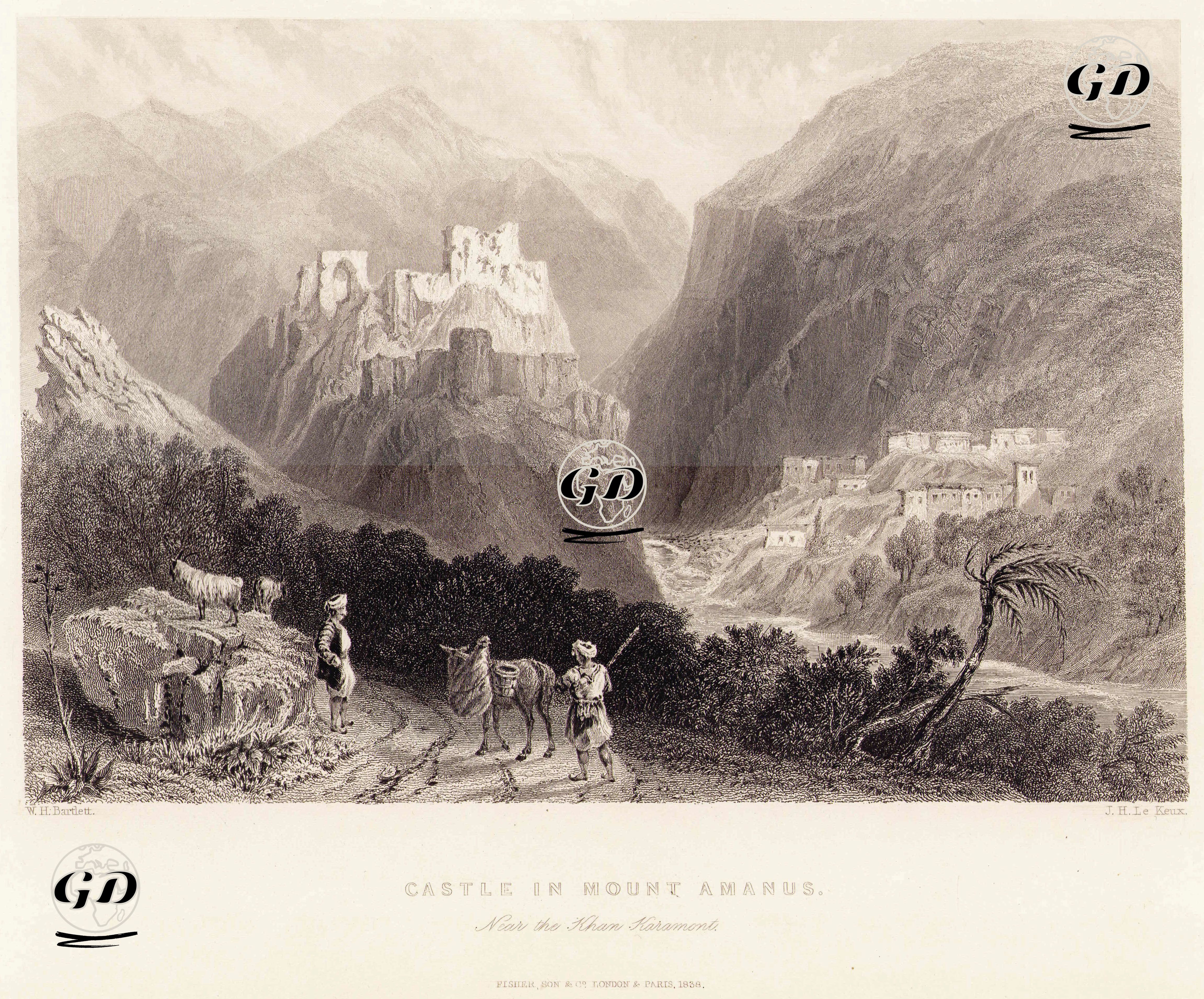 Karamurt Hanının Yakınında Ve Nur (Gavur-Amanos) Dağları Eteklerindeki Bakras Kalesi  - William Henry Bartlett (1809-1854) - 1838