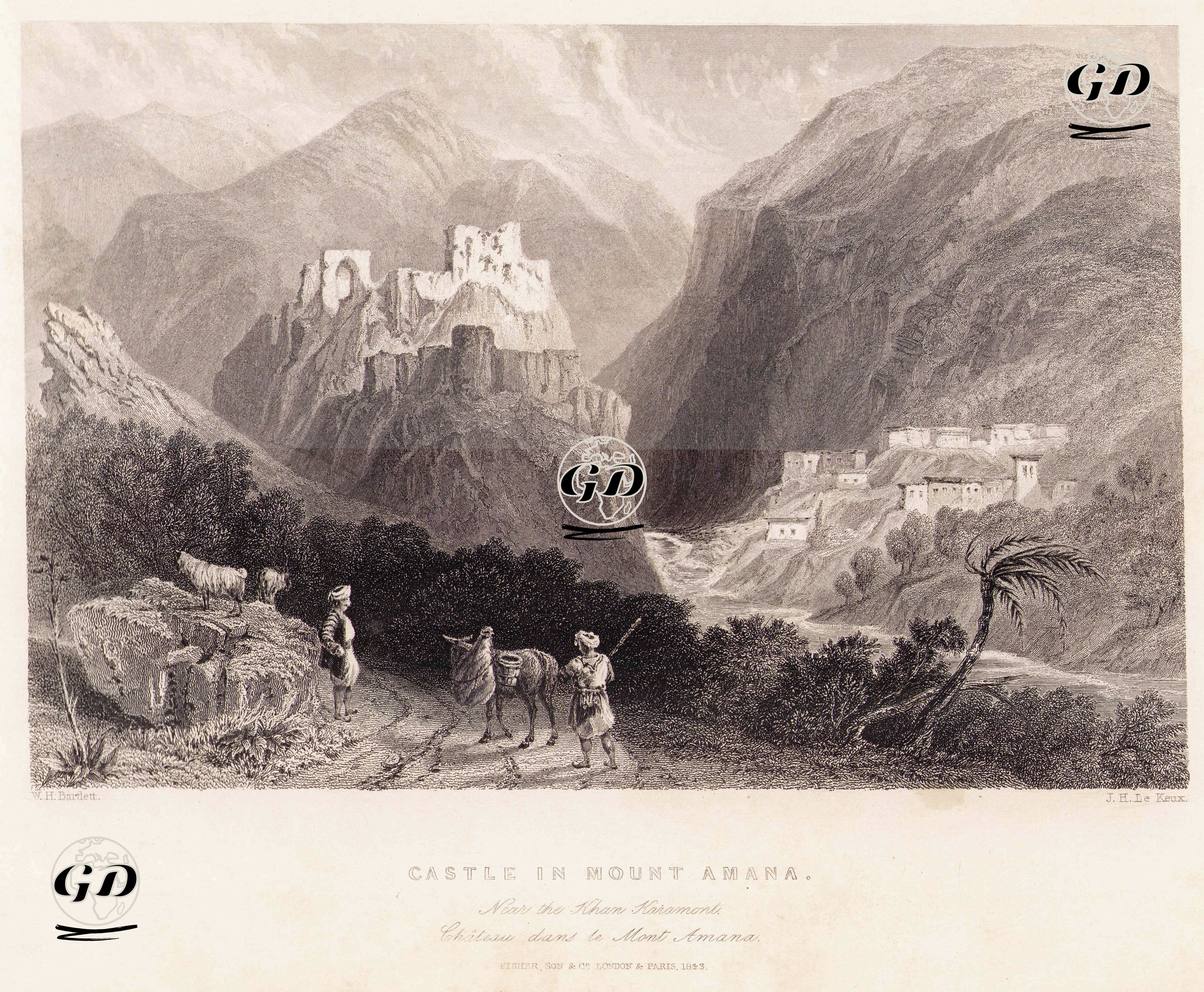 Karamurt Hanının Yakınında Ve Nur (Gavur-Amanos) Dağları Eteklerindeki Bakras Kalesi  - William Henry Bartlett (1809-1854) - 1843