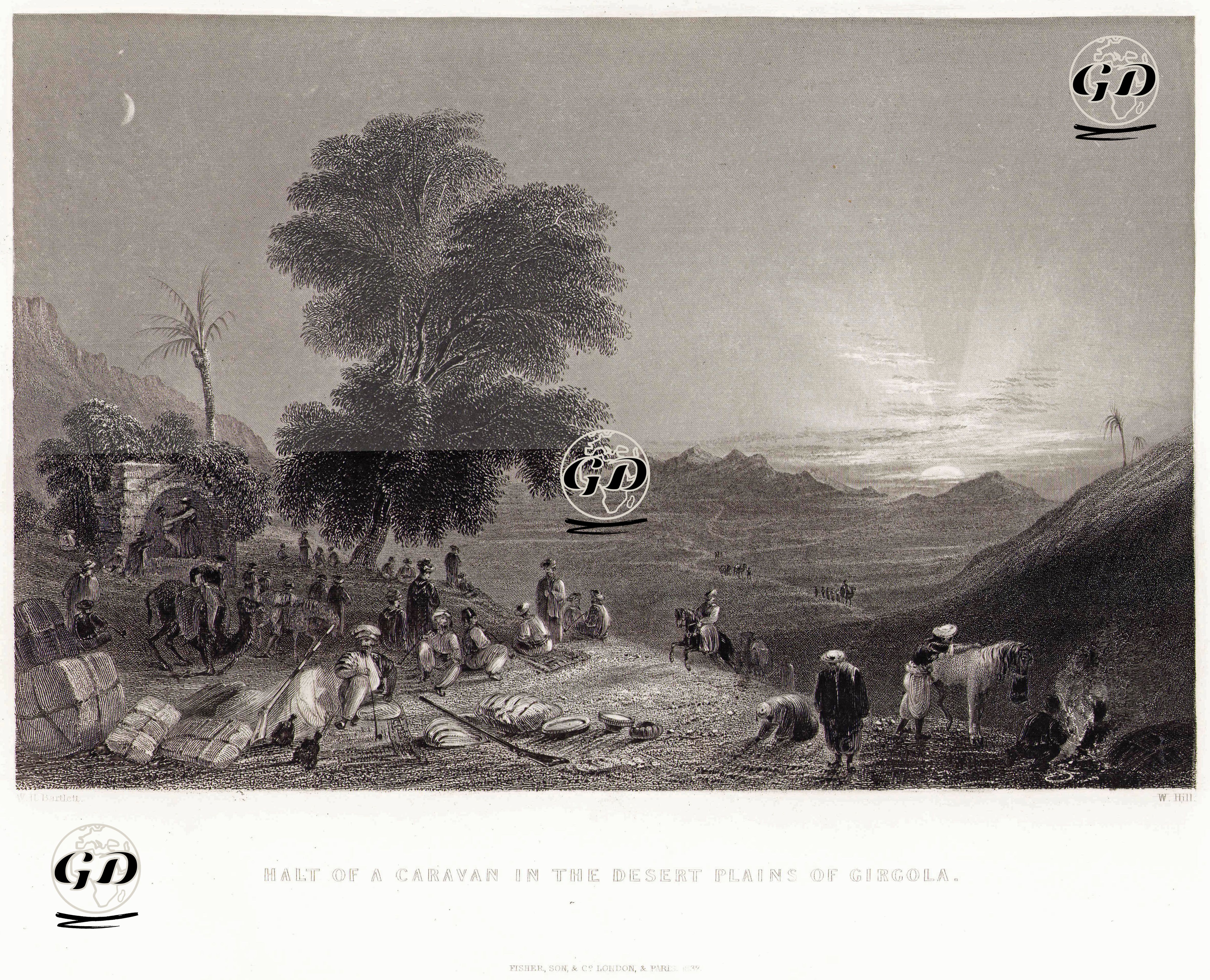 Nur Dağları (Gavur veya Amanos Dağları) Yakınında Girgola Çölünde Kervan Mola Yeri - William Henry Bartlett (1809-1854) - 1837