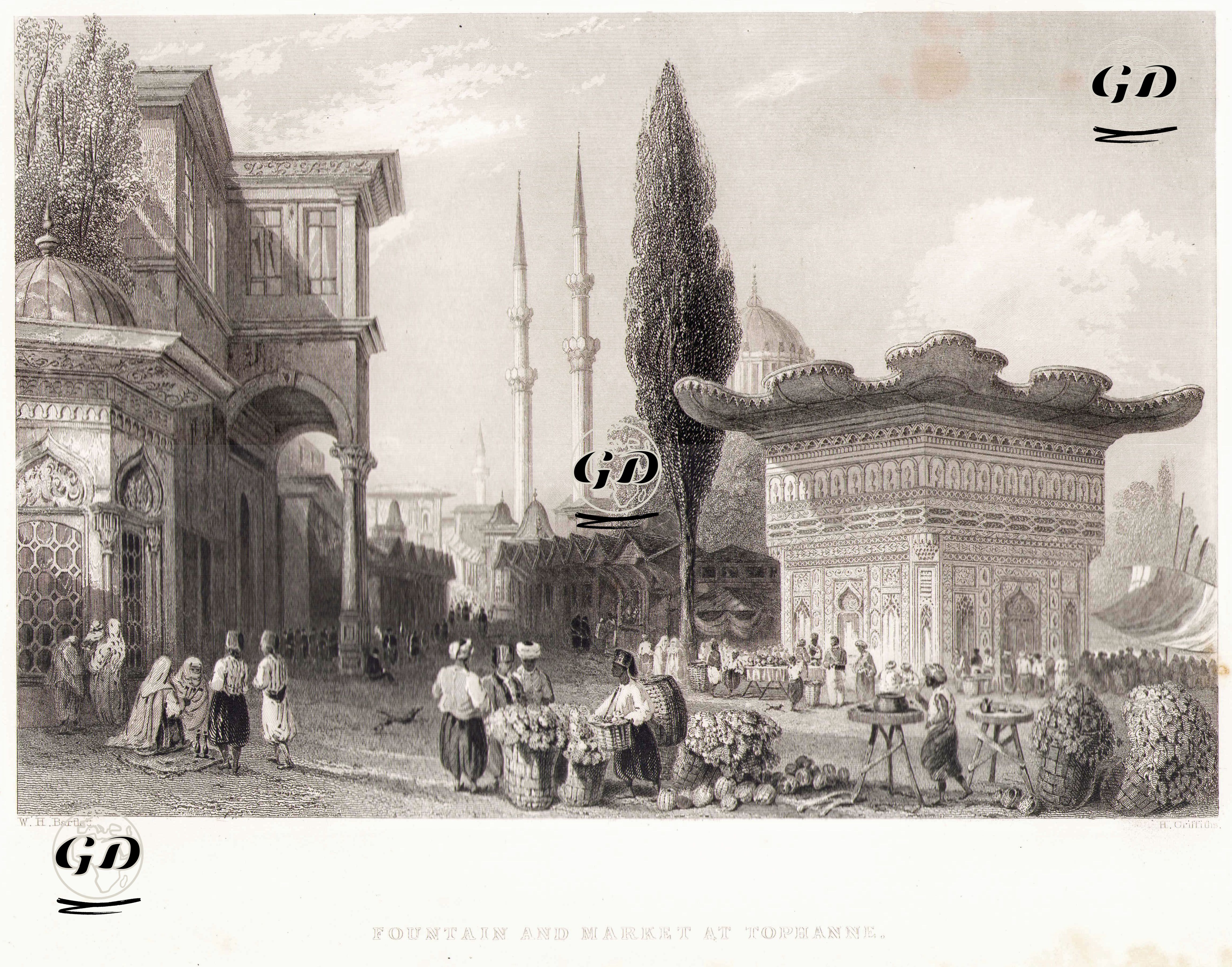 Fountain And Market At Tophane  - William Henry Bartlett (1809-1854) - 1840