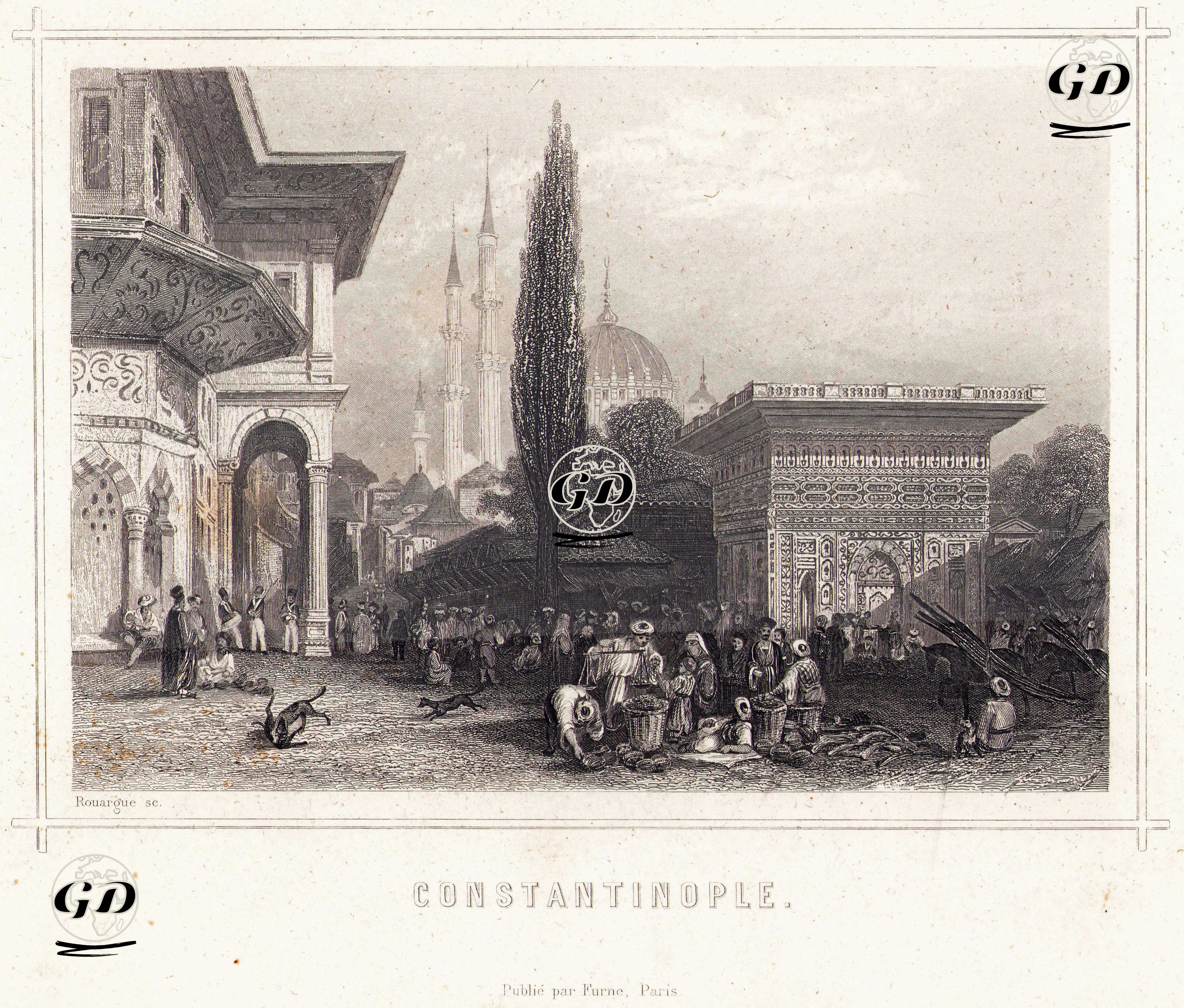 Constantinople (Fountain And Market At Tophane ) - Adolphe Rouargue (1810-1870) - 1841