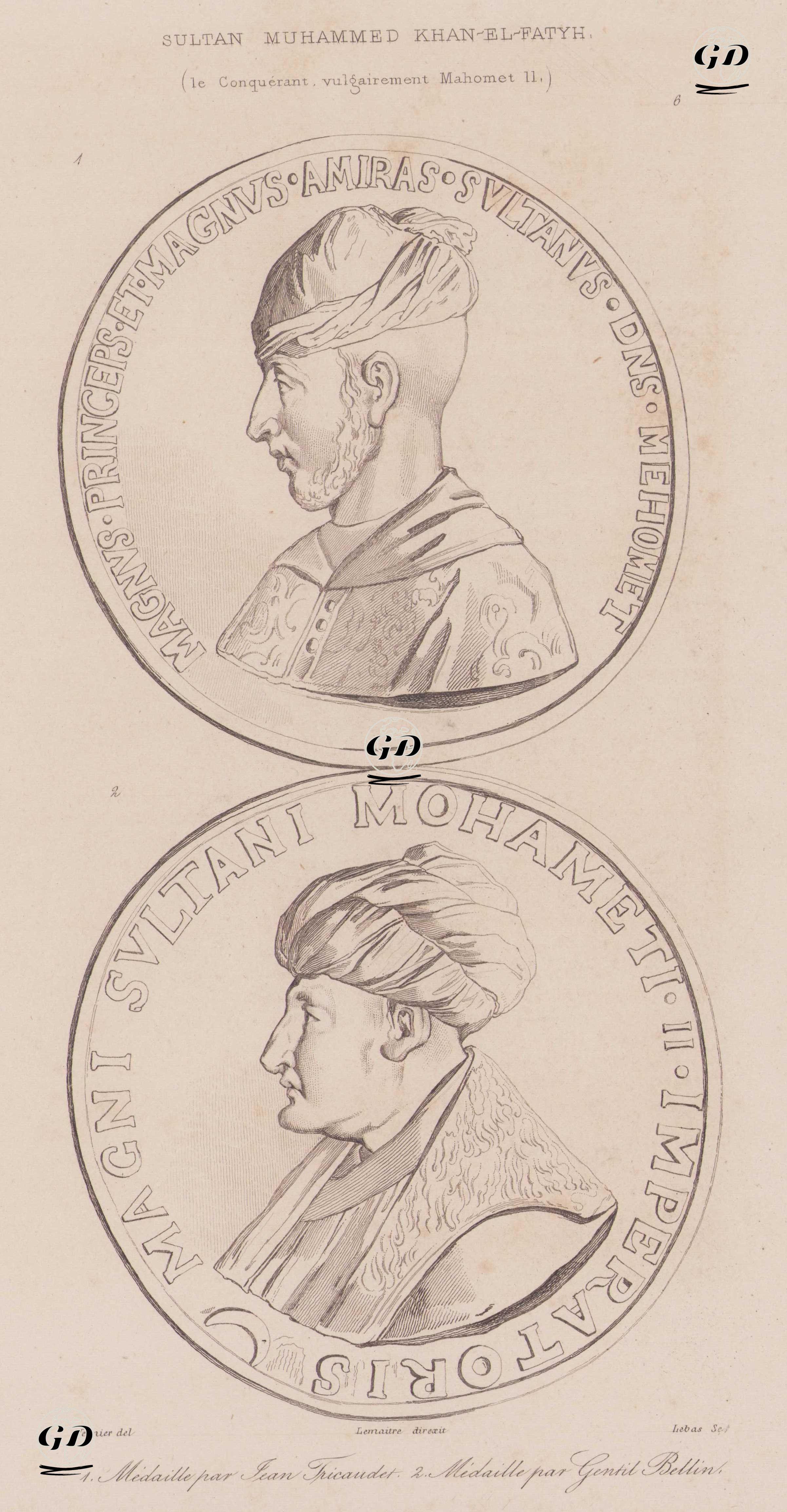 Üzerinde Fatih Sultan Mehmed'in Portresinin bulunduğu ve Jean Fricaudet ve Gentile Bellini Tarafından Yapılan Madalyonlar - Vernier - 1840