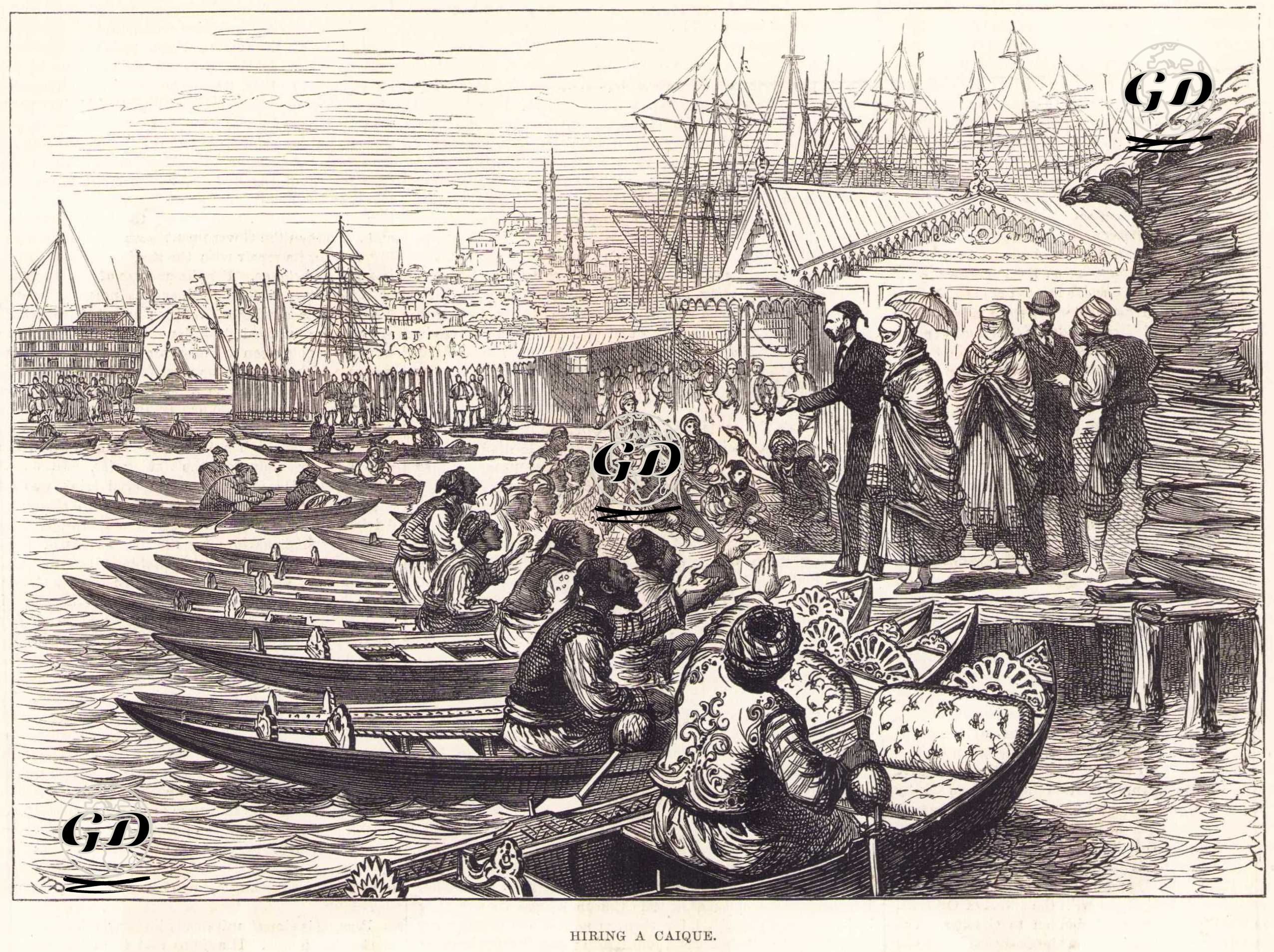 İstanbul'un Kasım Paşa Semtindeki İskelede Kayık Kiralama - Melton Prior (1845-1910) - 1877