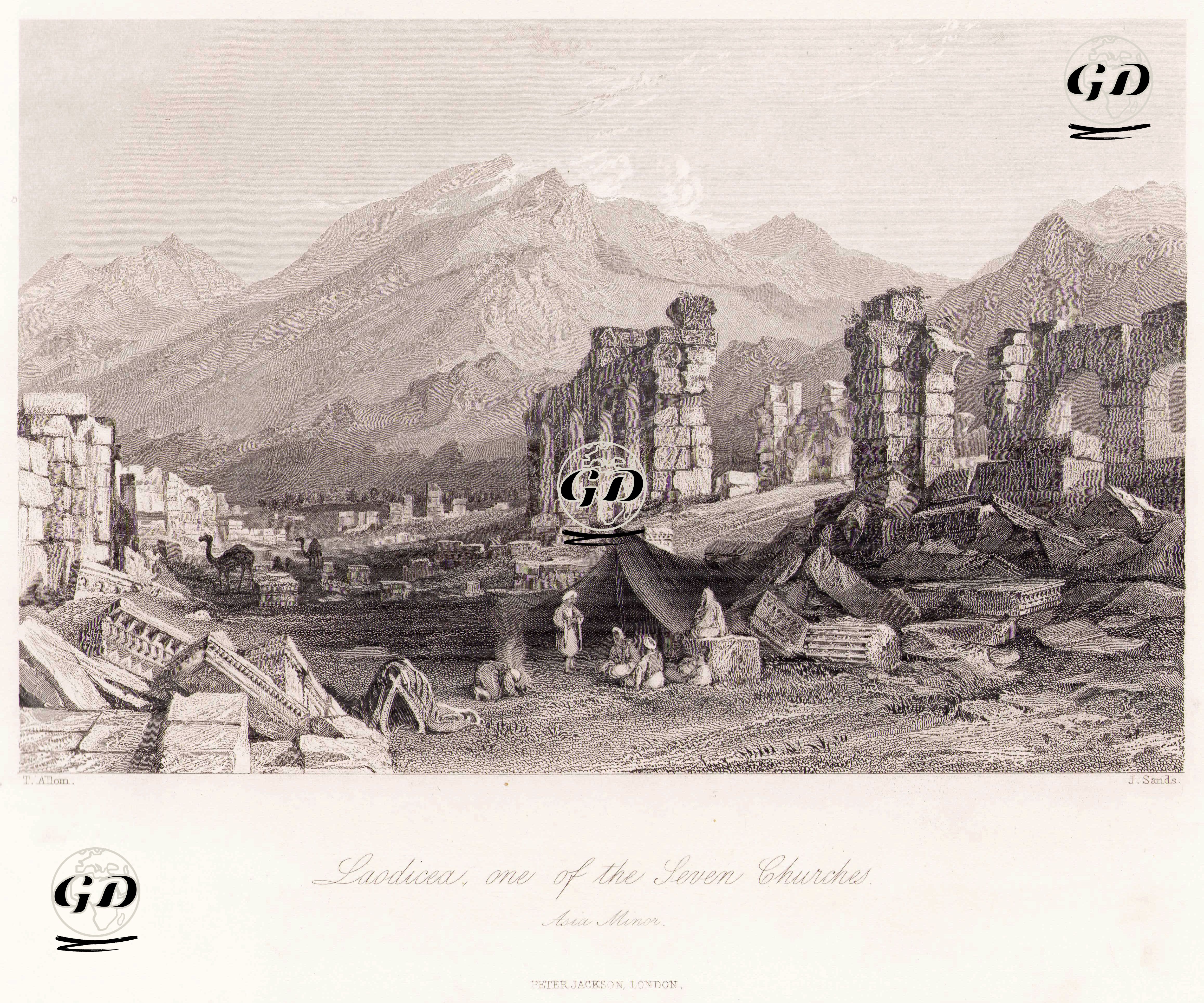 Kutsal Yedi Kiliseden Birinin Bulunduğu Laodikeia Antik Şehri - Thomas Allom (1804-1872) - 1840's