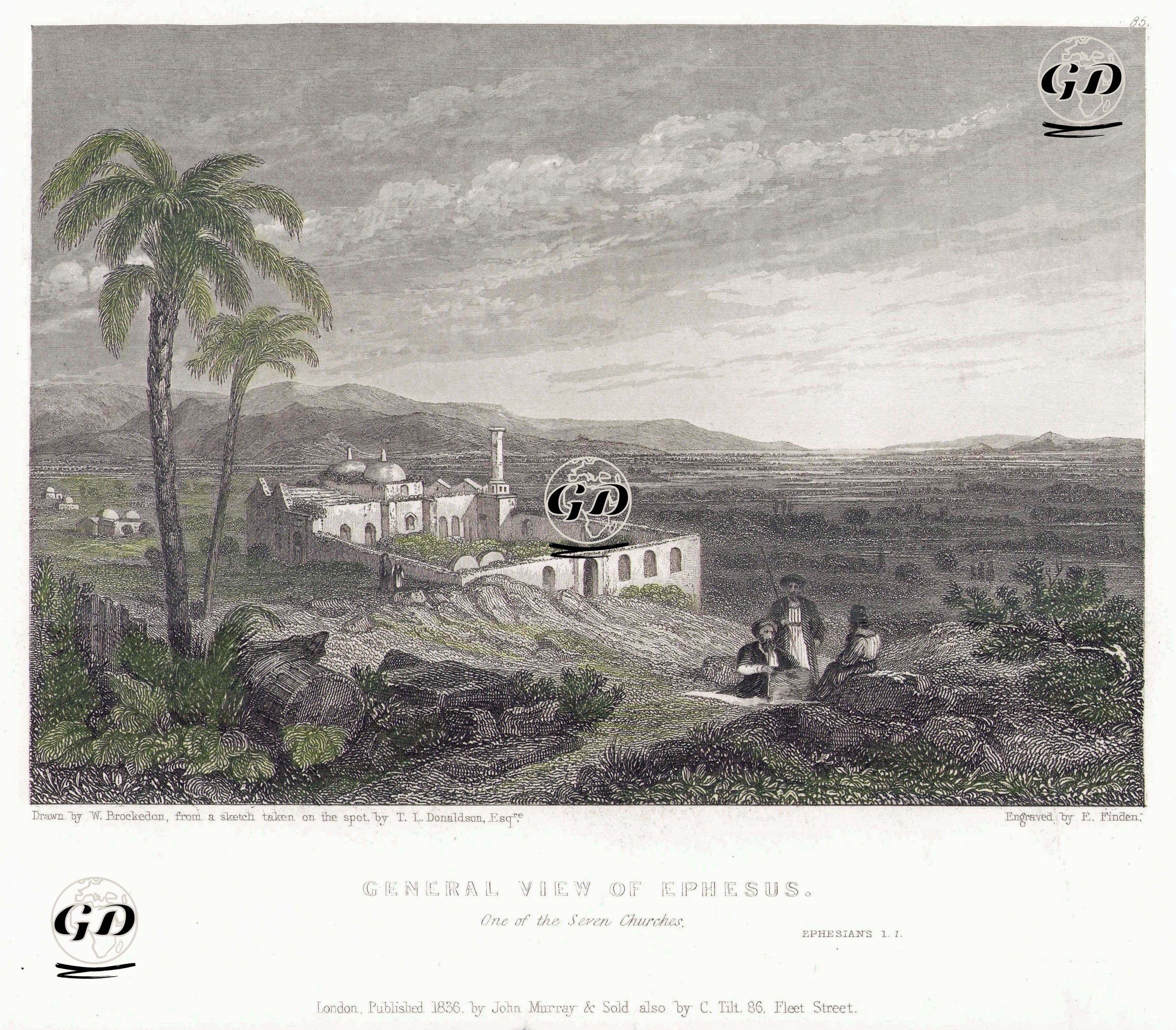 Yedi Kiliseden Birinin Bulunduğu Efes Antik Şehrinin Genel Görünümü Ve İsa Bey Cami - William Brockedon (1787-1854) - 1836
