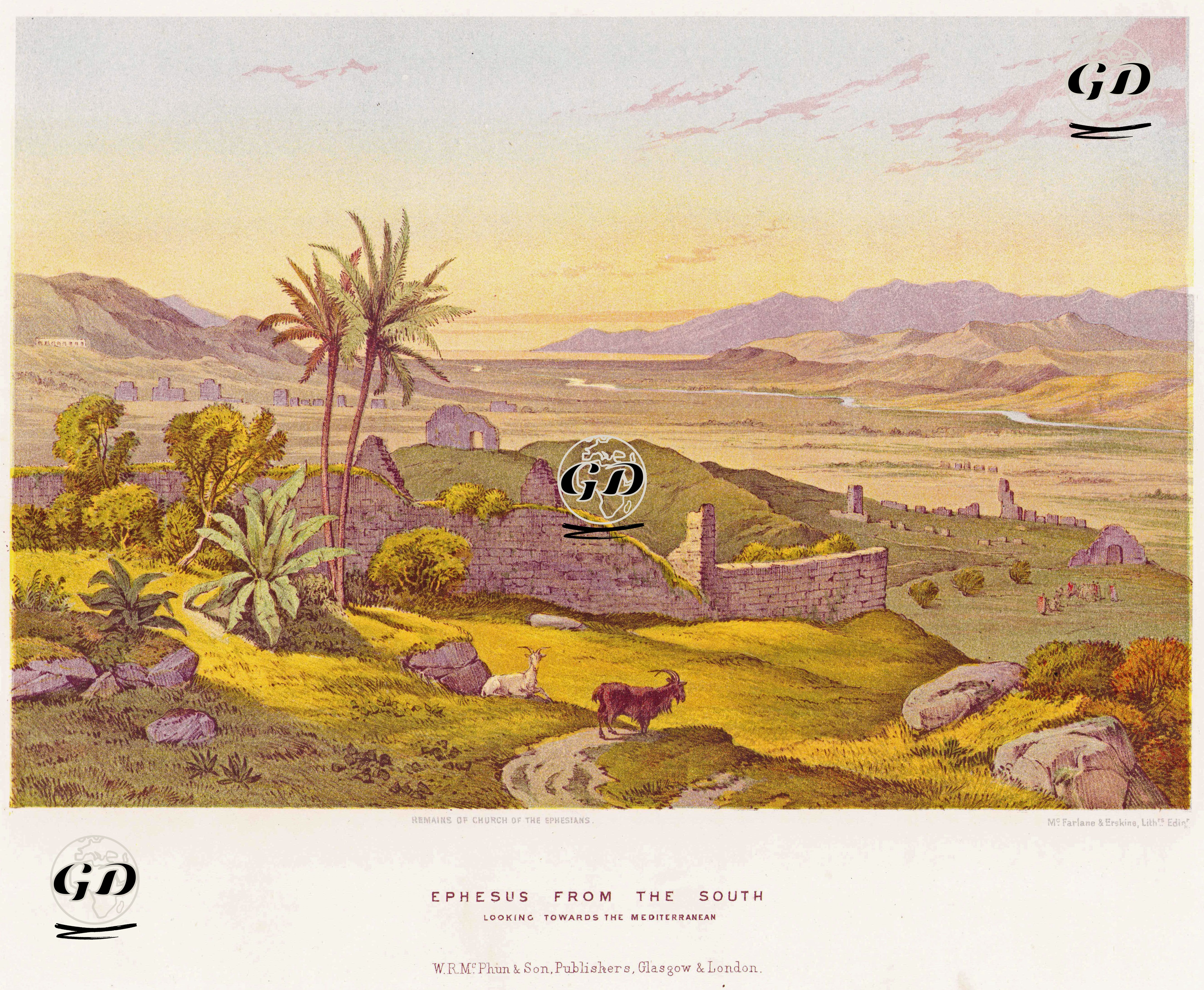 Efes Antik Şehrinin Güneyden Görünümü ve Efes Kilisesinin Kalıntıları -  - 1860