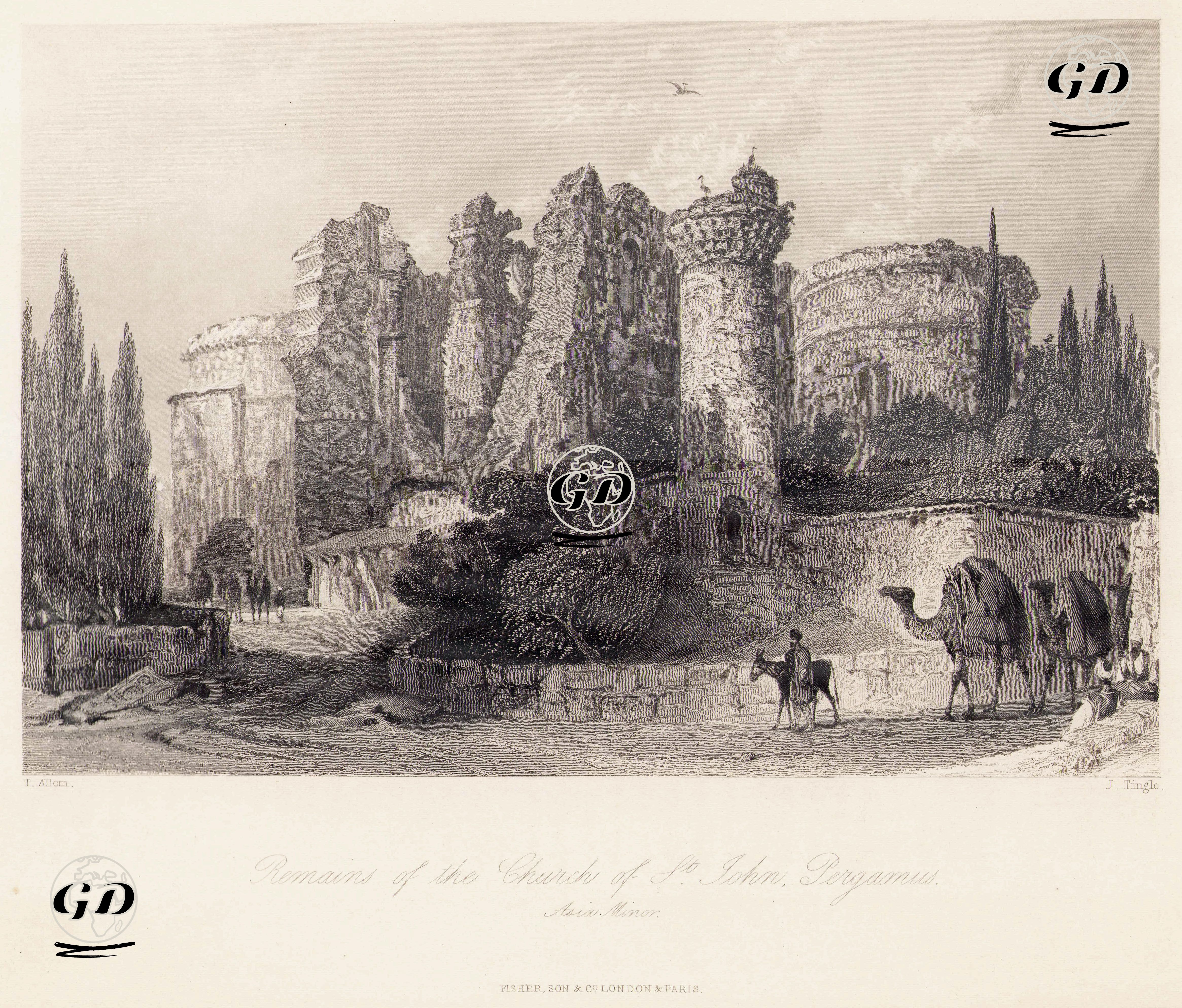 Bergama'da Aziz John (Aziz Yuhanna-Aziz Jean) Kilisesinin Kalıntıları - Thomas Allom (1804-1872) - 1838-1839