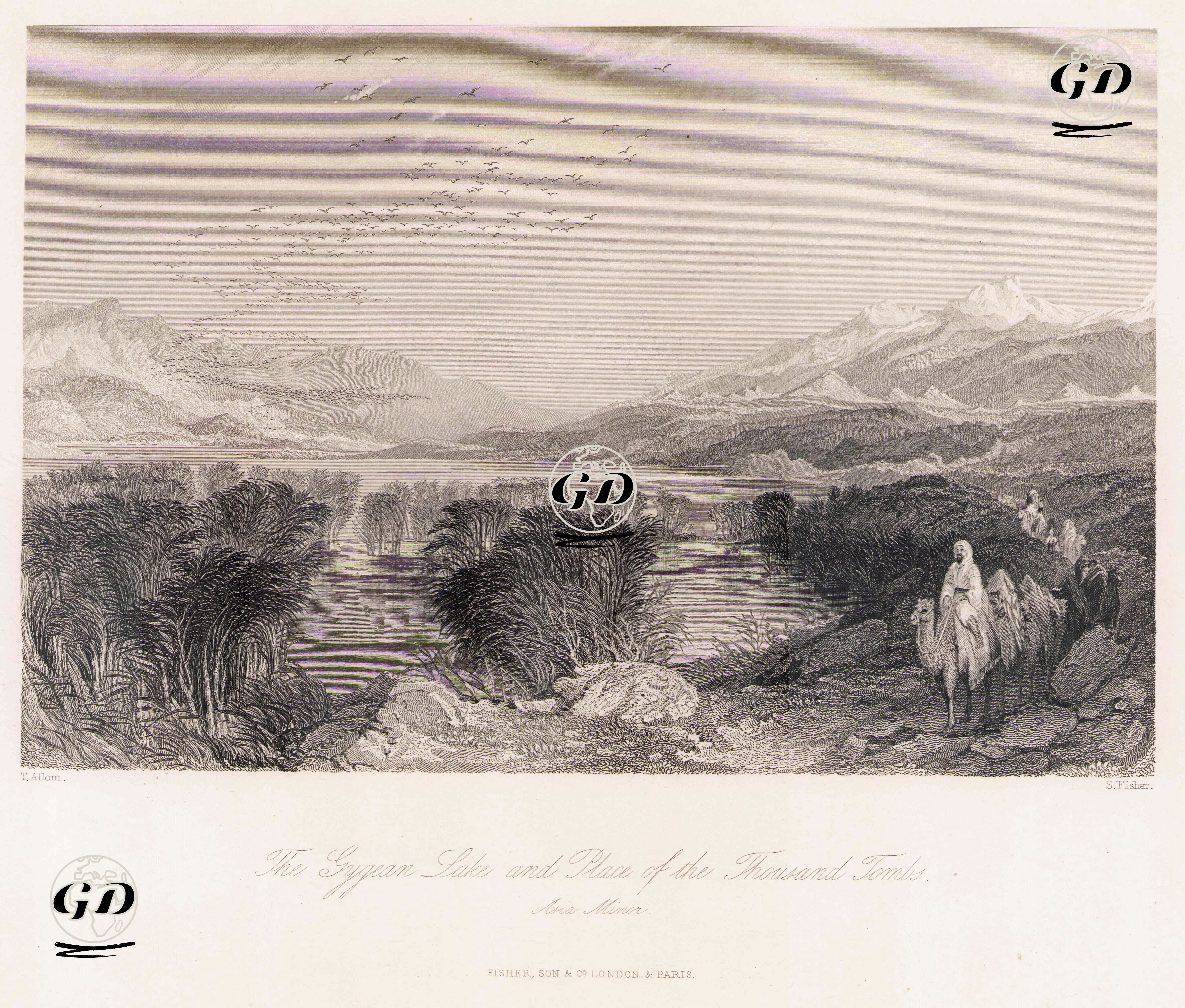 Marmara Gölü ve Bintepeler Lidya Tümülüs Mezarlık Alanı - Thomas Allom (1804-1872) - 1848