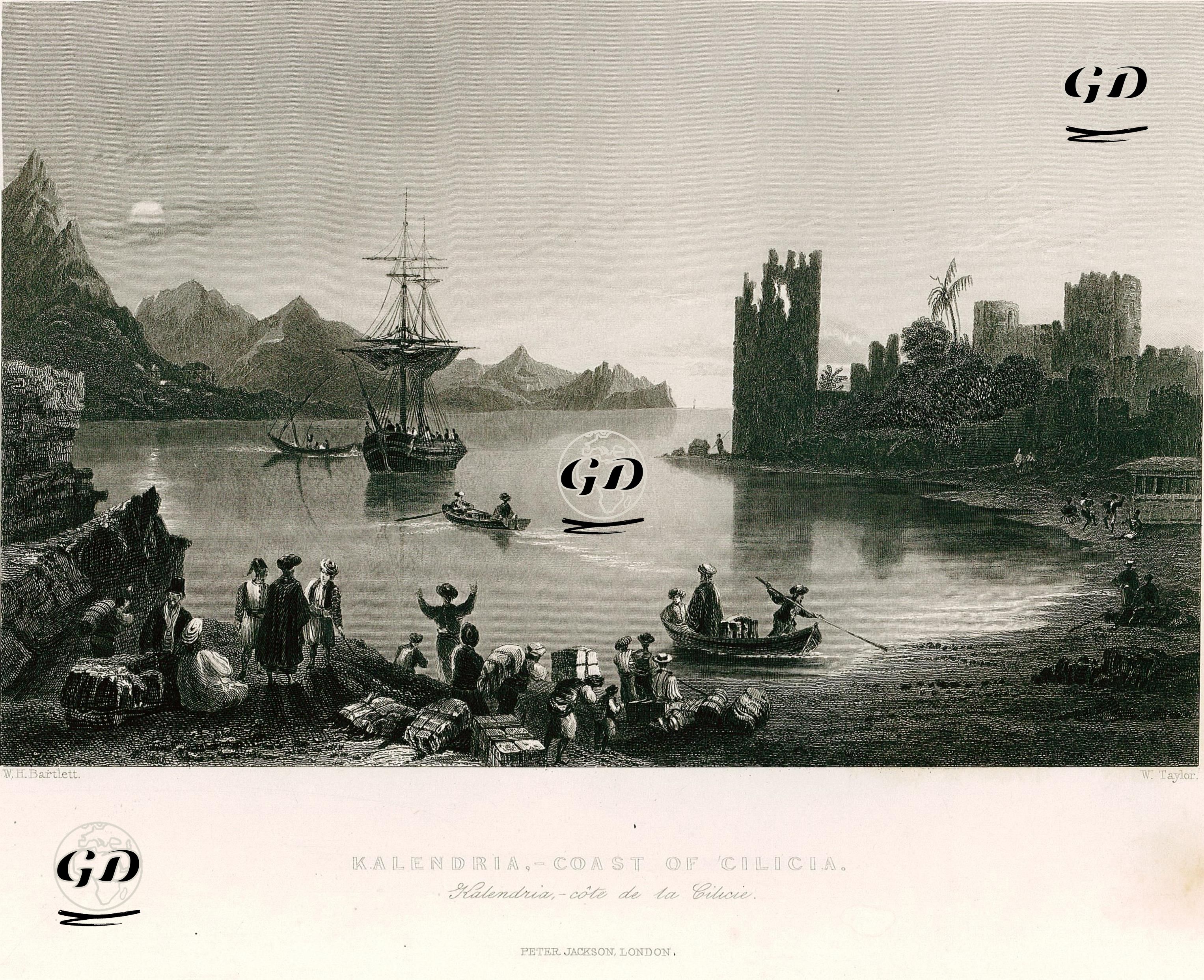 Kelenderis Antik Şehri Ve Susanlık Kalesi (Liman Kalesi), Aydıncık - William Henry Bartlett (1809-1854) - 1840's