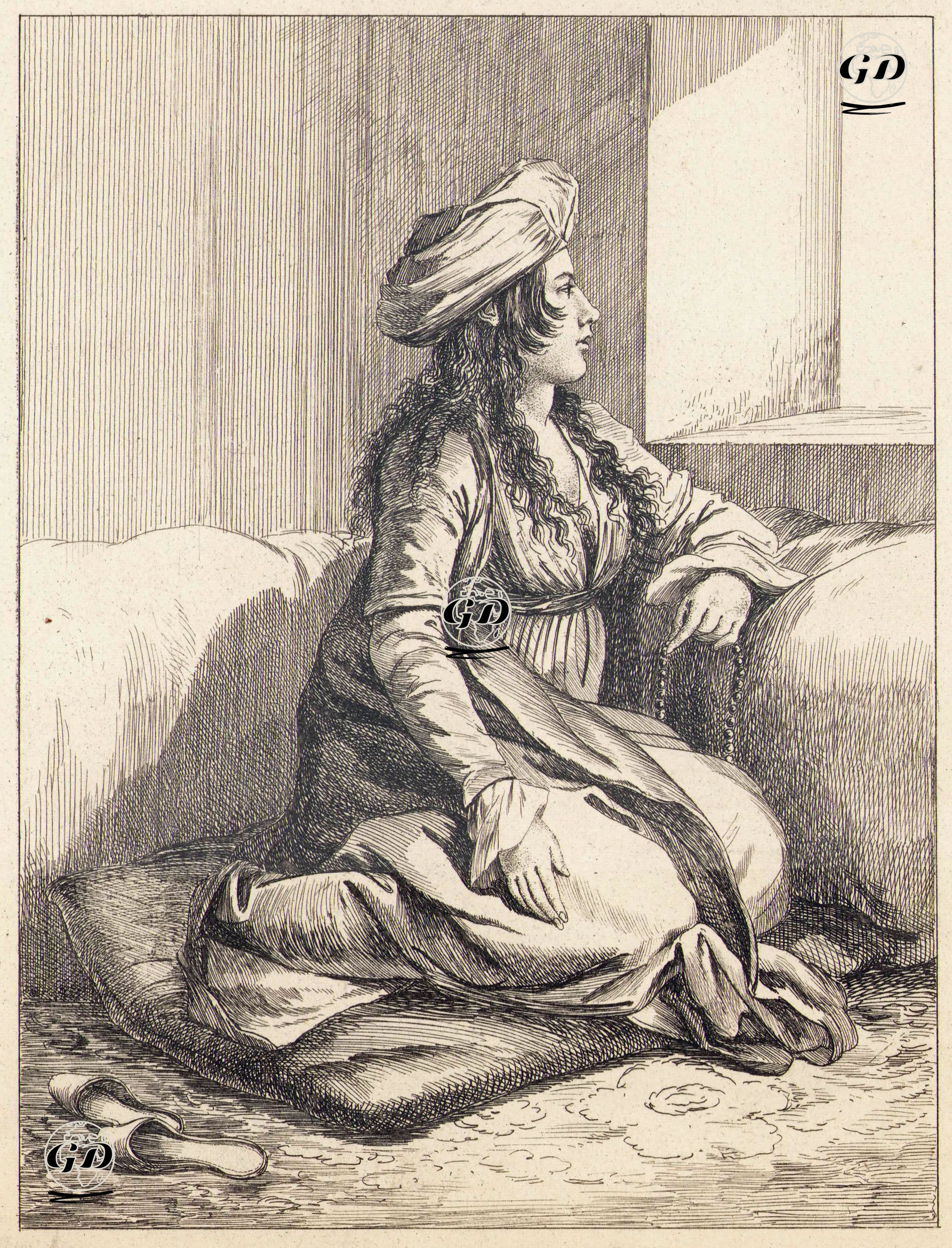 Turkish Girl Sitting on Cushions -  - 1840's-1870's