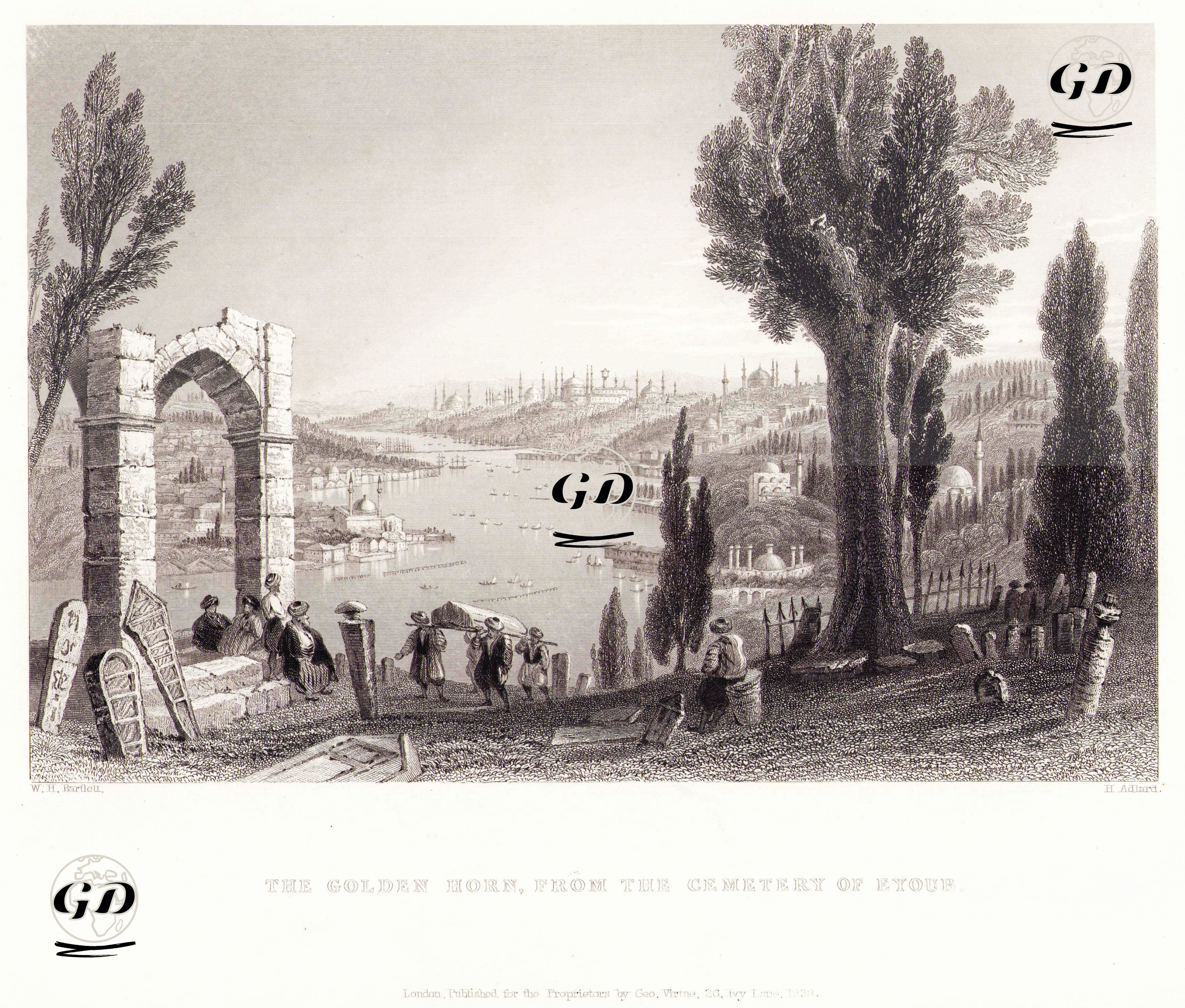 Eyüp Mezarlığından Haliç (Altın Boynuz) - William Henry Bartlett (1809-1854) - 1838
