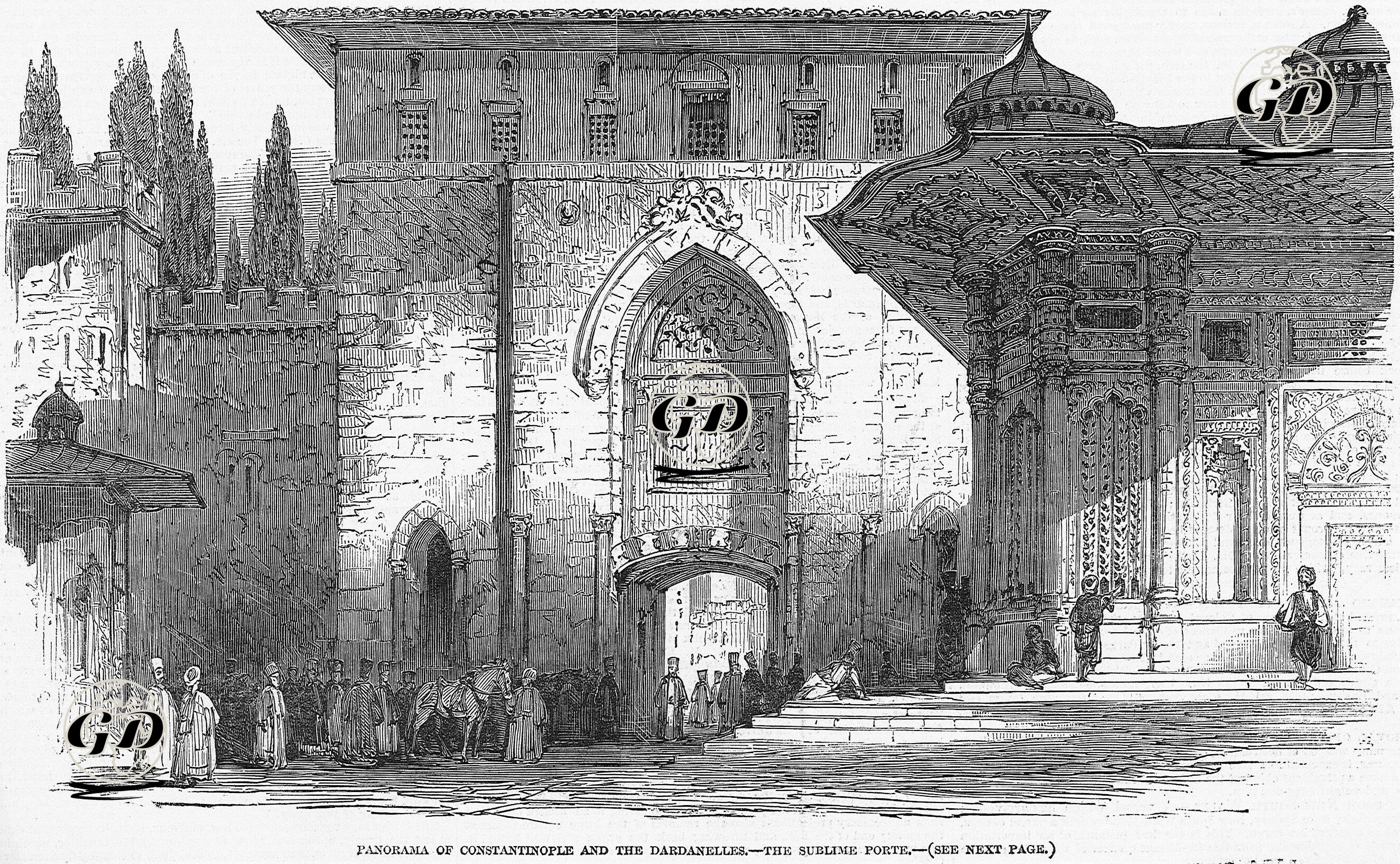 İstanbul'dan Görüntü, lll.Ahmet Çeşmesi İle Sebili Ve Topkapı Sarayının Kapısı Bab-ı Hümayın  -  - 1850