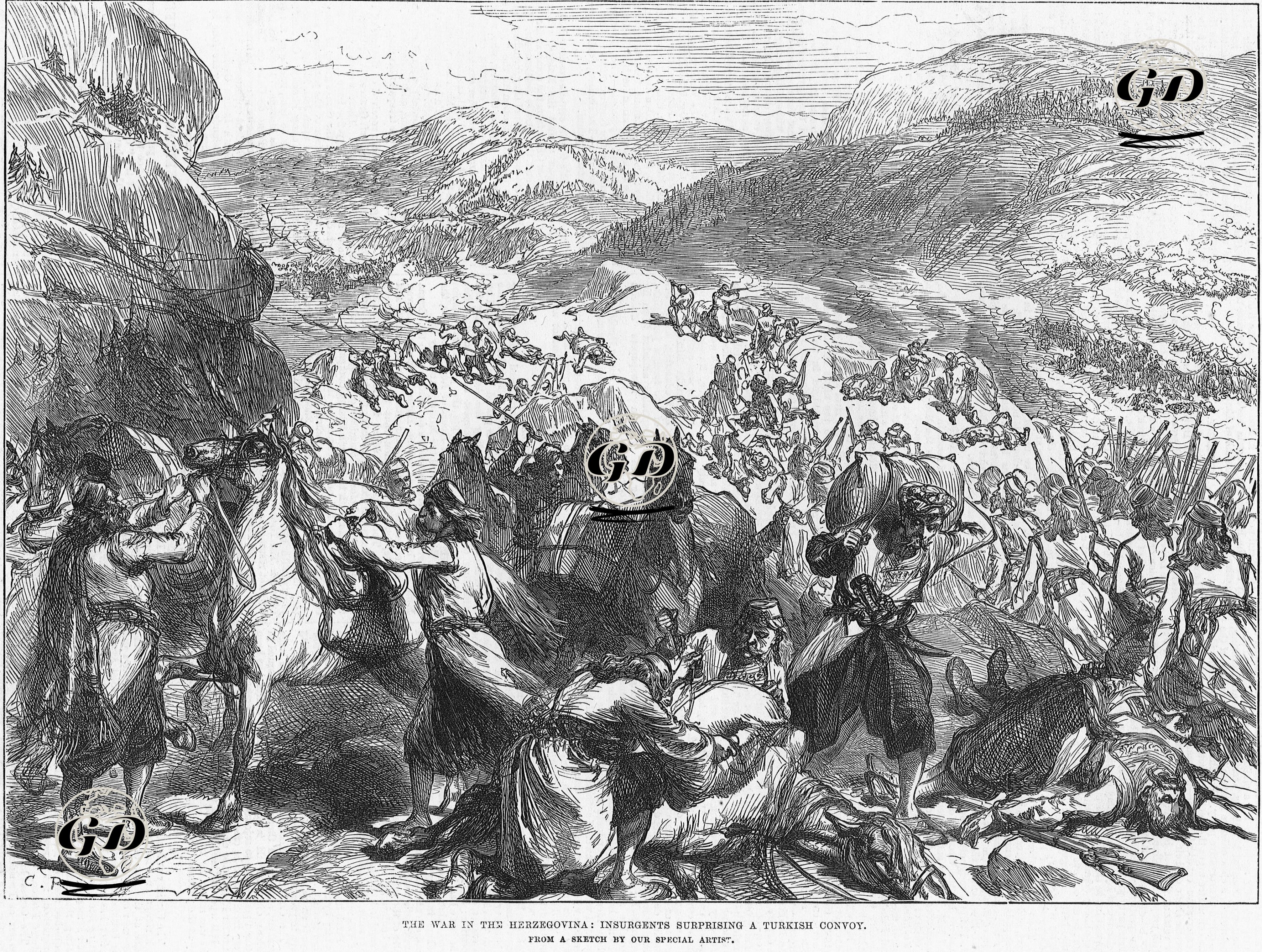 The War In The Herzegovina, Insurgents Suprising A Turkish Convoy  -  - 1876