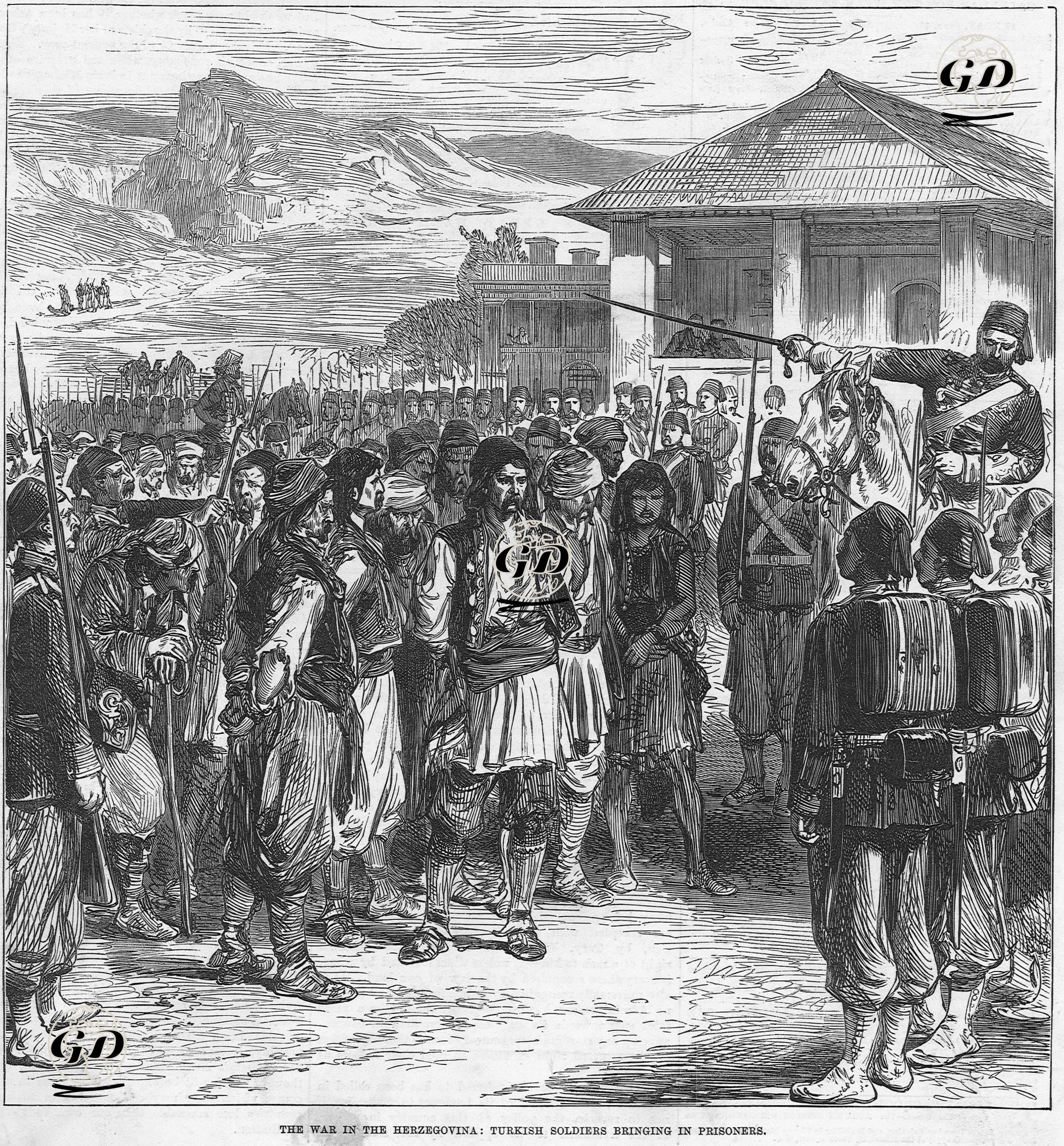 1875-1876 Hersek İsyanı Sırasında Türk Askerleri Esirleri Getirirken  -  - 1875