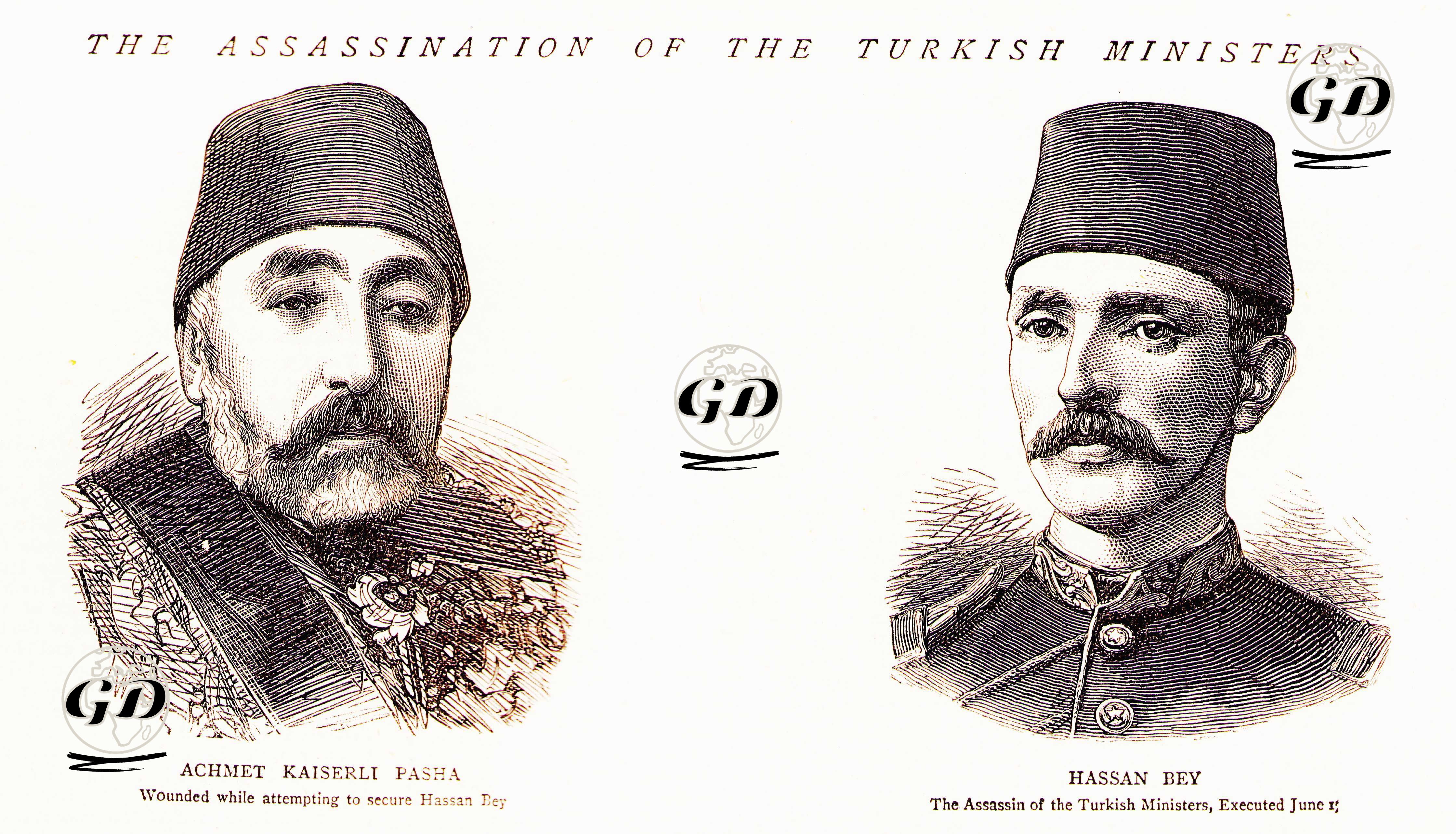 Türk Bakanlara Suikast-Çerkes Hasan Beyin Suikatından Yaralı Kurtulan Bahriye Nazırı Kayserili Ahmet Paşa-17 Haziran 1876 Tarihinde Beyazıt Meydanında İdam Edilen Çerkes Hasan Bey -  - 1876