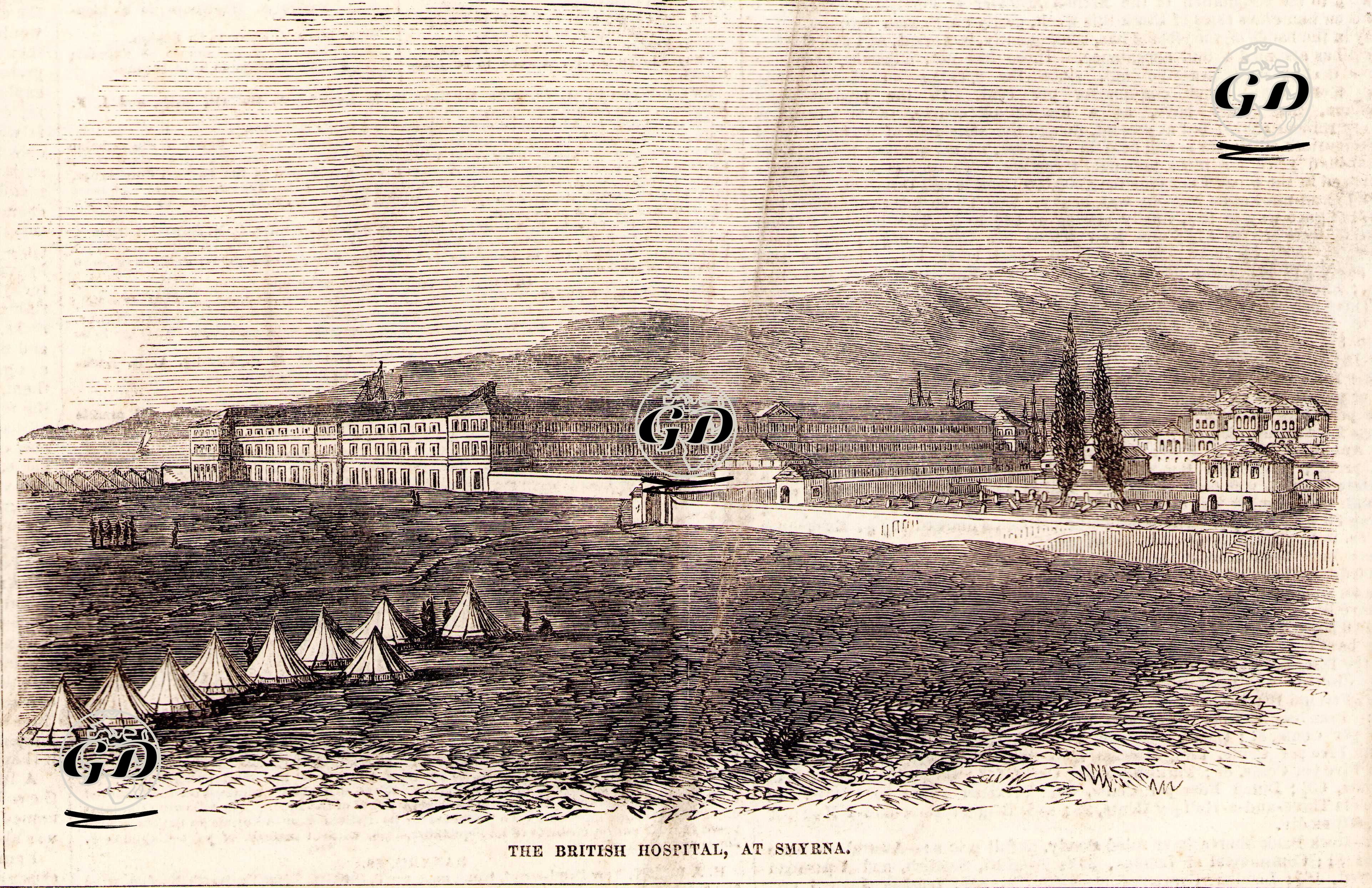 1853-1856 Osmanlı-Rus Savaşı (Kırım Savaşı) Sırasında İzmir'de İngiliz Hastanesi Olarak Kullanılan Sarı Kışla (Kışla-i Humayun) -  - 1855