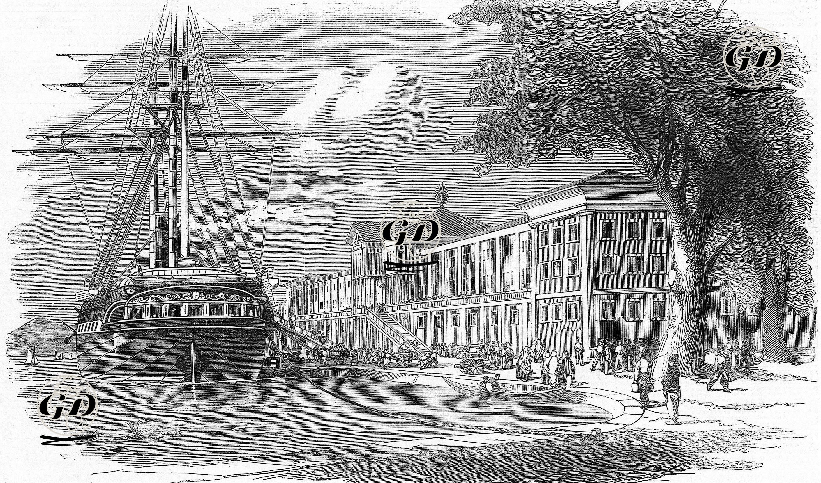 1853-1856 Osmanlı-Rus Savaşı (Kırım Savaşı) Sırasında İstanbul'da Kuleli Kışlası Ve İngiliz "Jason" Gemisinden İngiliz Kraliyet Topçu Birliğinin İnişi -  - 1854