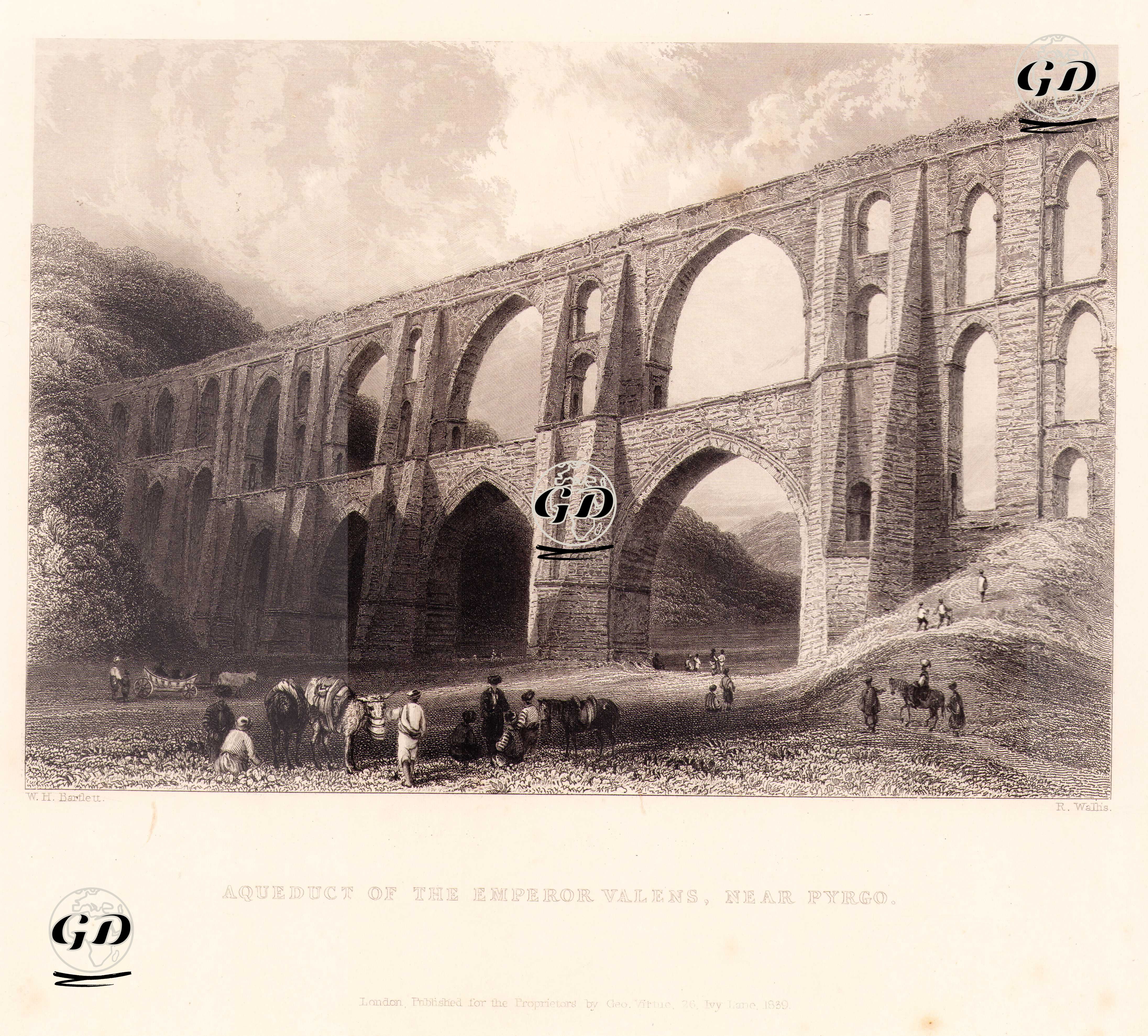 Eğri (Kovuk) Su Kemeri, Kemerburgaz (Pirgos)  - William Henry Bartlett (1809-1854) - 1839