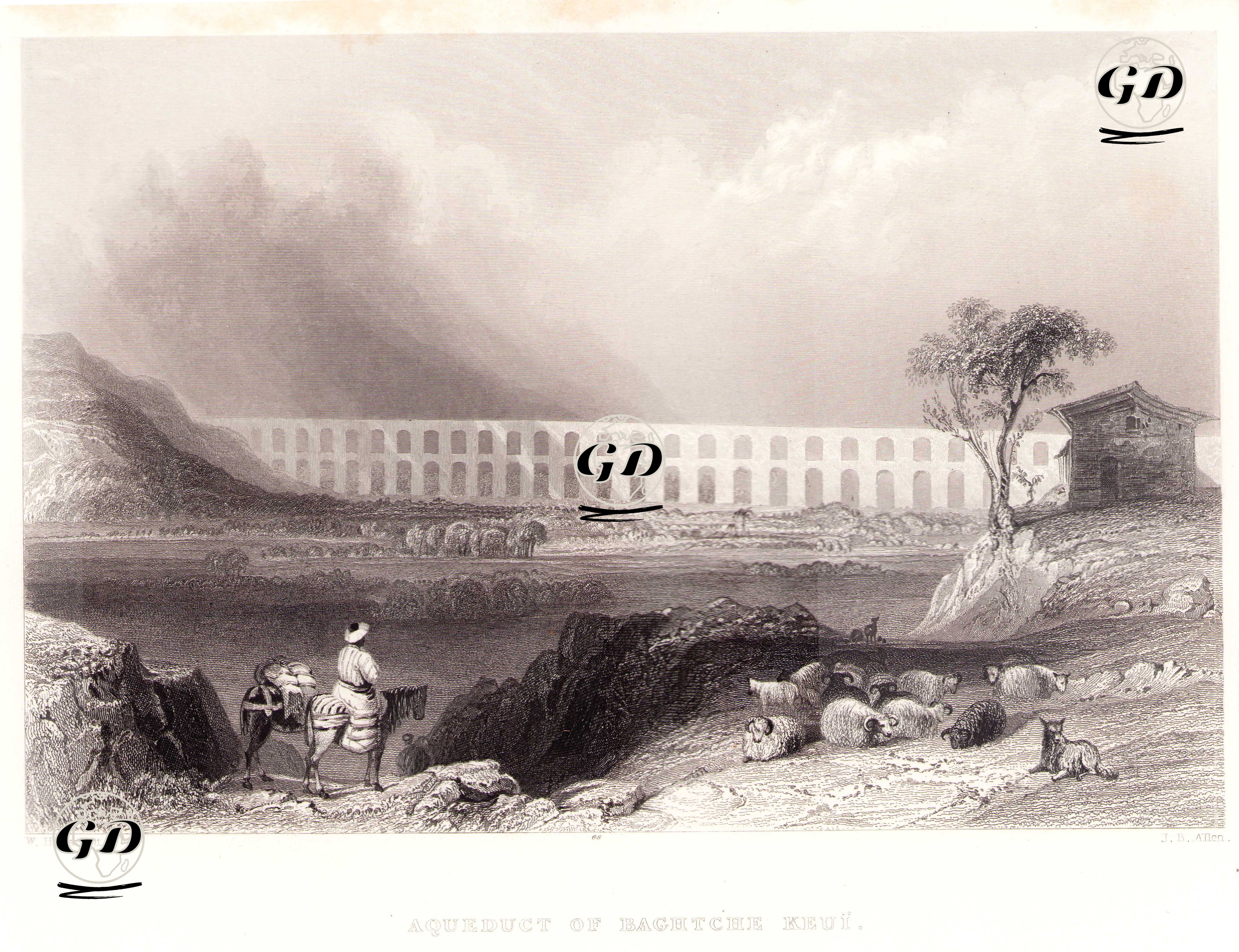 Bahçeköy Su Kemeri (Sultan I. Mahmut Su Kemeri) - William Henry Bartlett (1809-1854) - 1854