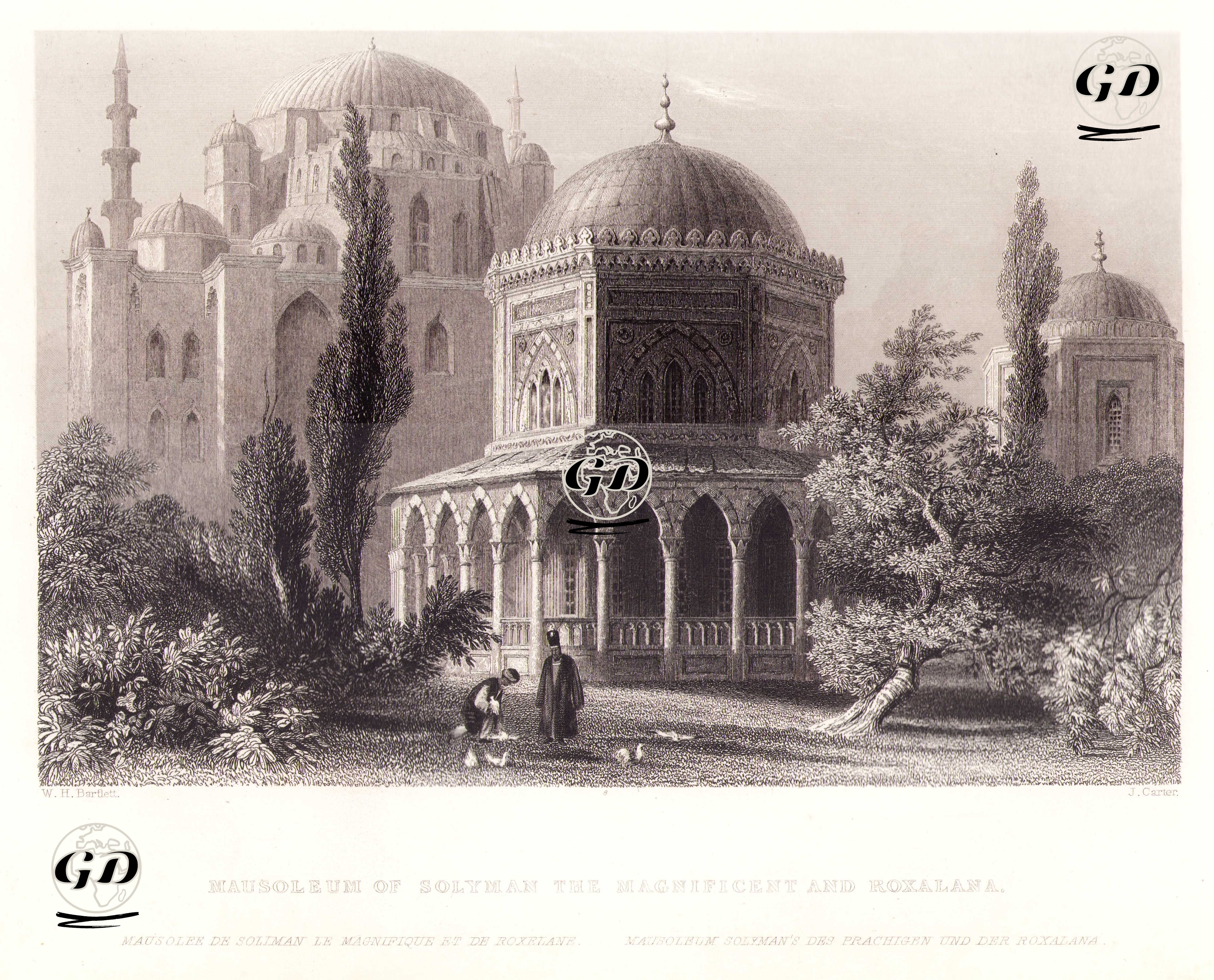 Kanuni Sultan Süleyman ve Hürrem Sultanın Türbeleri - William Henry Bartlett (1809-1854) - 1854