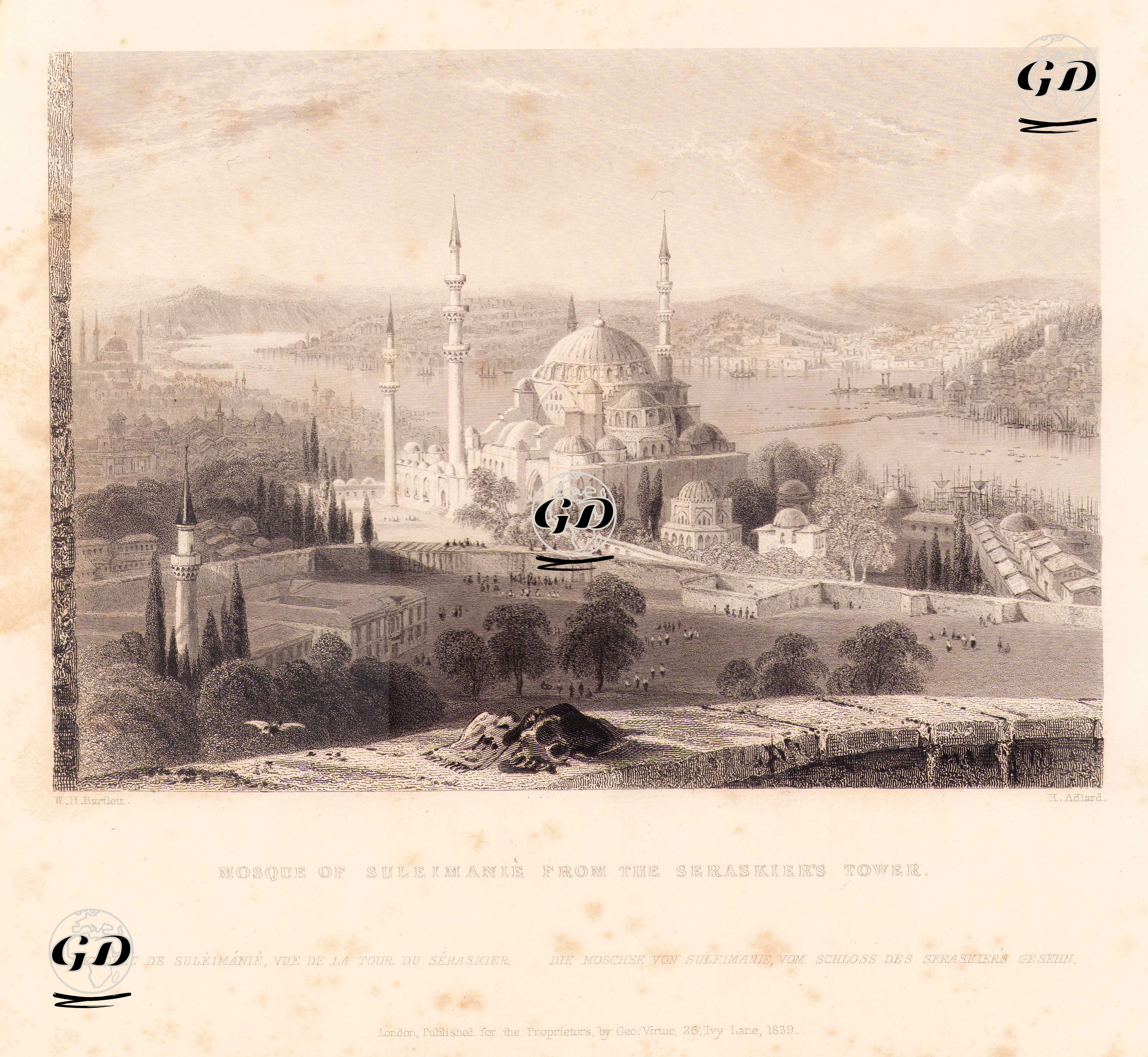 Mosque Of Suleimanie From The Seraskier's Tower-Mosquec De Suleimanie Vue De La Tour Du Seraskier-Die Moschee Von Suleimanie Vom Schloss Des Seraskiers Gesehn - William Henry Bartlett (1809-1854) - 1839