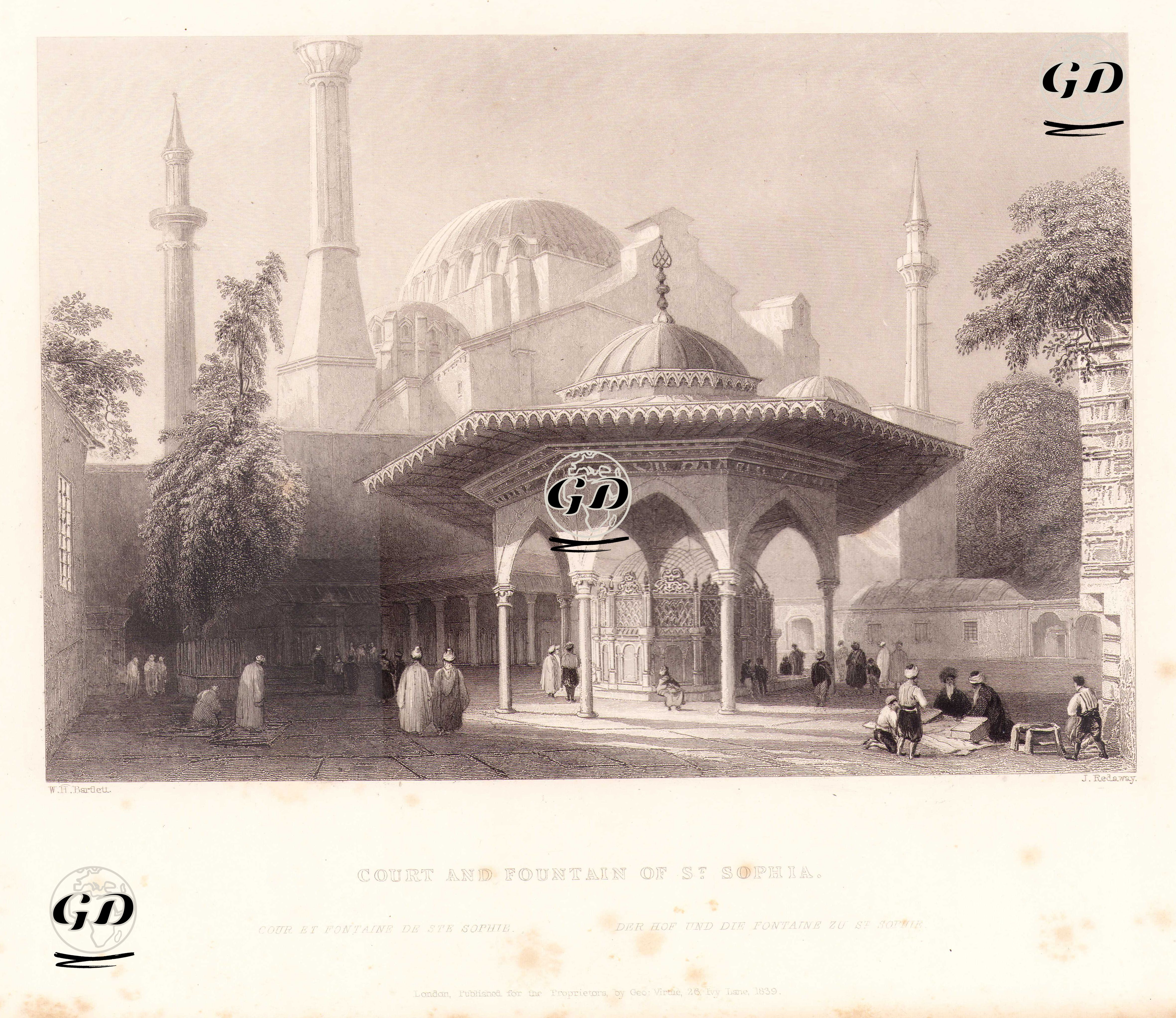 Ayasofya Camisinin Avlusu ve Şadırvanı - William Henry Bartlett (1809-1854) - 1839