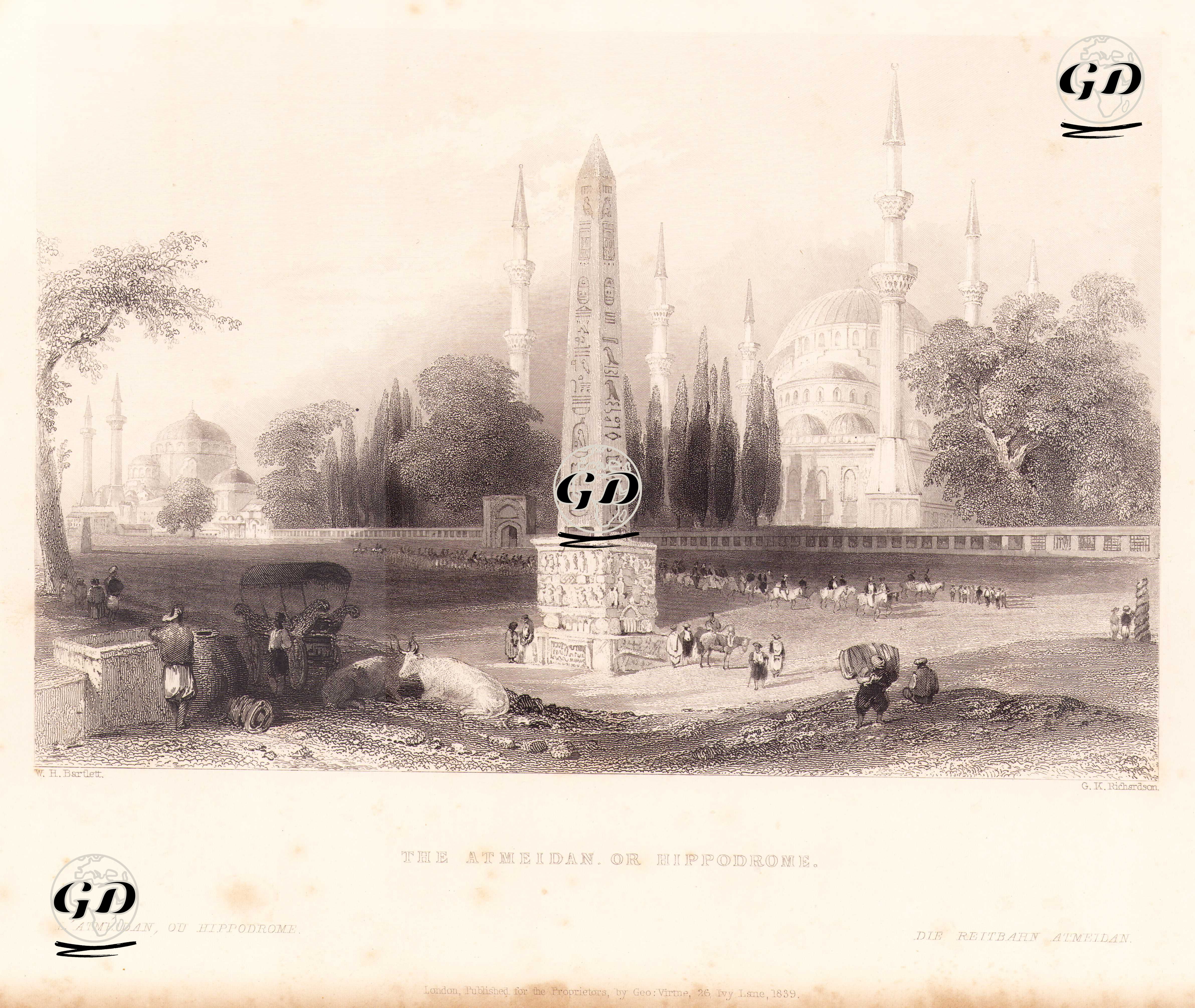 Sultan Ahmet Meydanı (Hipodrum-At Meydanı) İle Birlikte Dikilitaş, Yılanlı Sütun, Sultan Ahmet Cami Ve Ayasofya Cami - William Henry Bartlett (1809-1854) - 1839