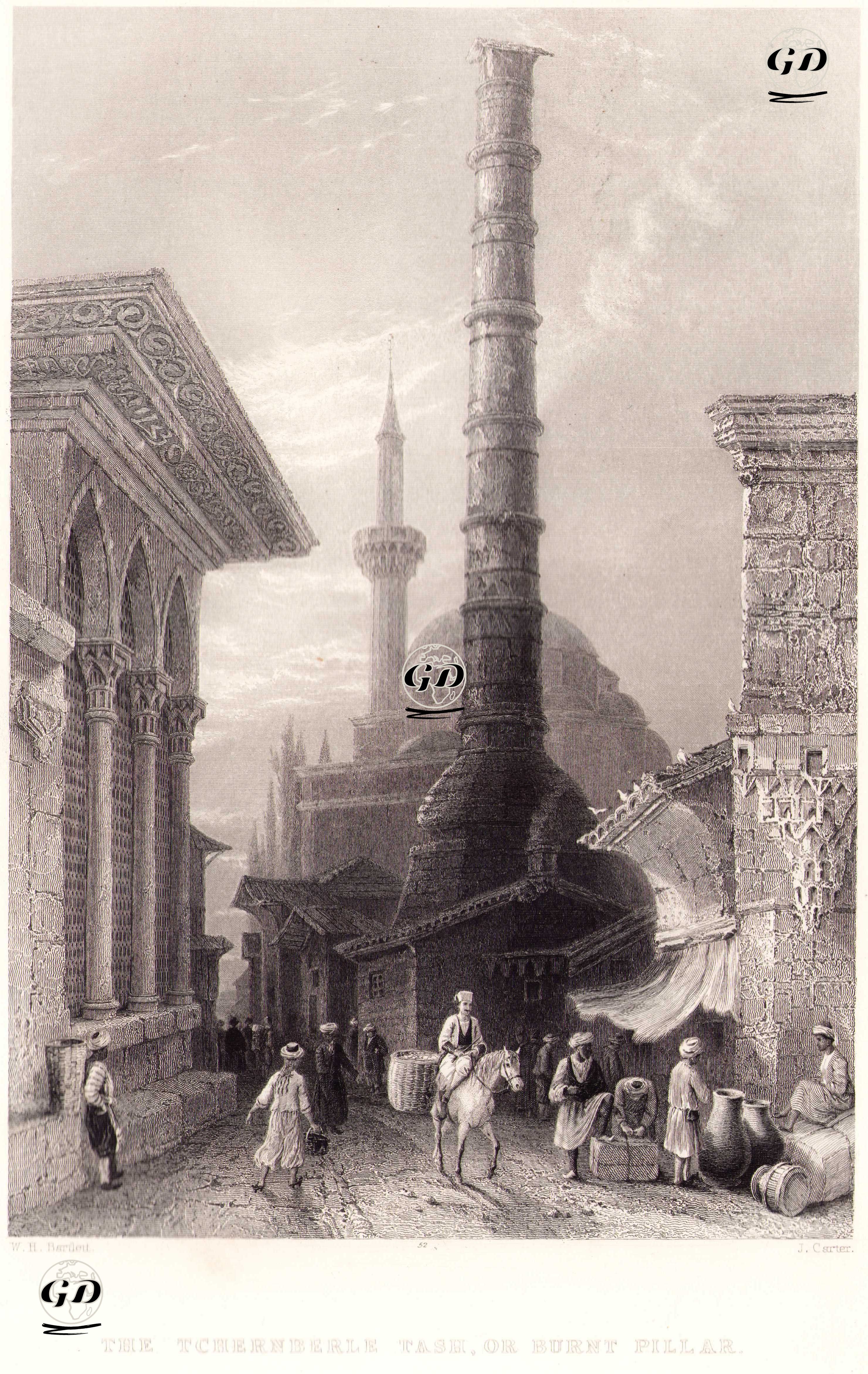 Çemberlitaş Sütunu  - William Henry Bartlett (1809-1854) - 1854