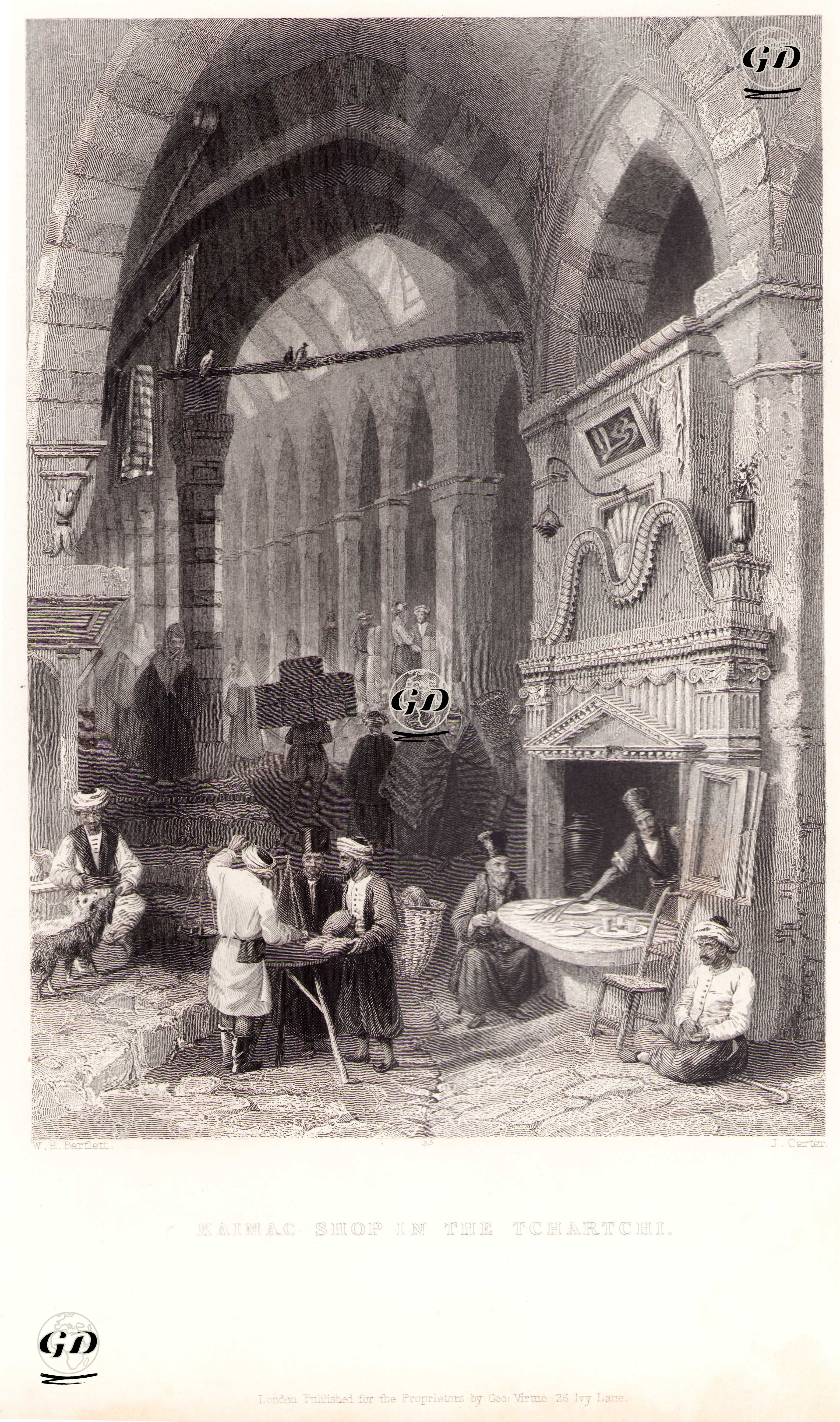 Kapalıçarşıda Kaymakçı Dükkanı - William Henry Bartlett (1809-1854) - 1854