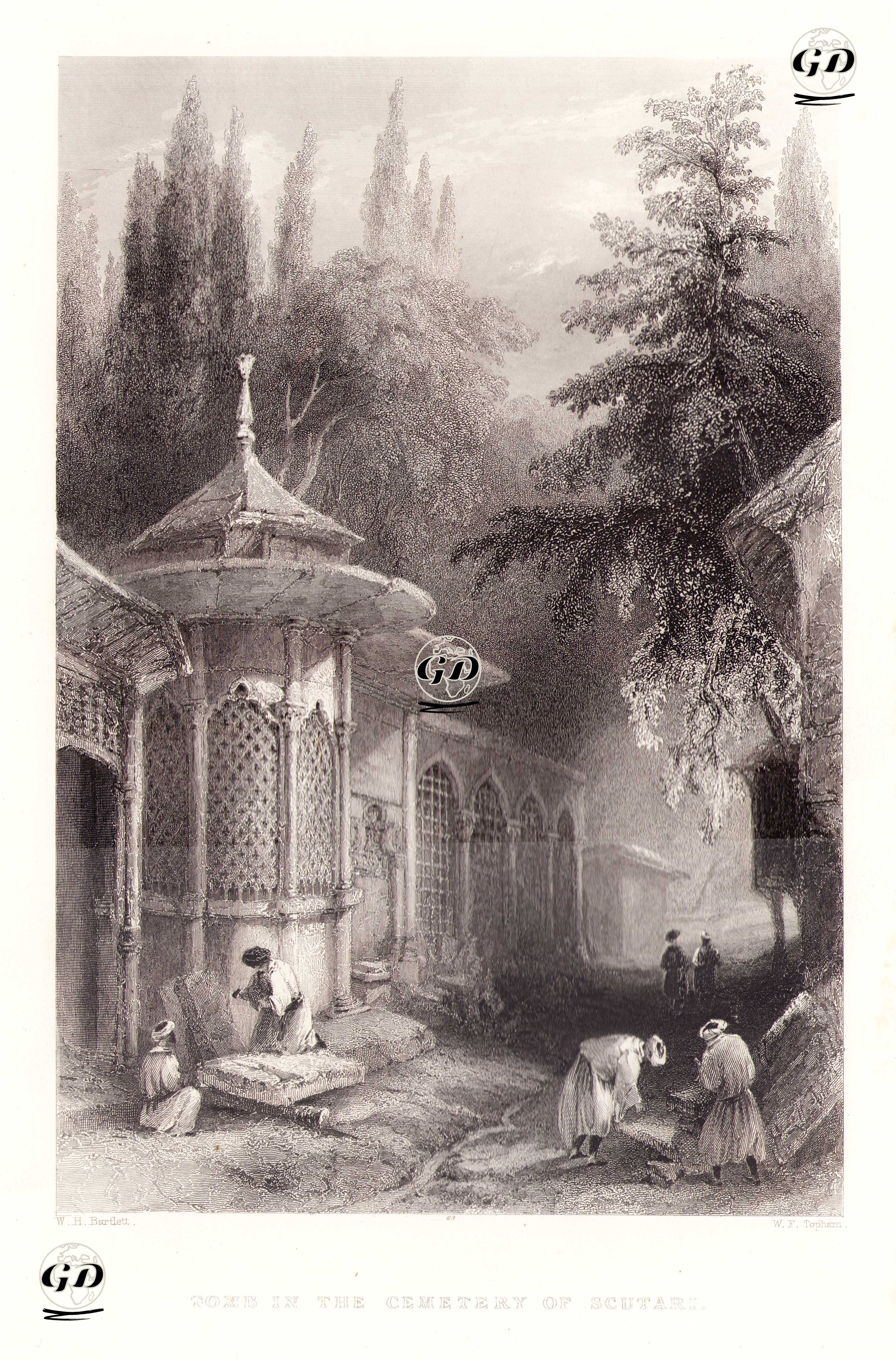 Üsküdar Karacaahmet Mezarlığındaki Sadeddin Efendi Çeşmesi - William Henry Bartlett (1809-1854) - 1854