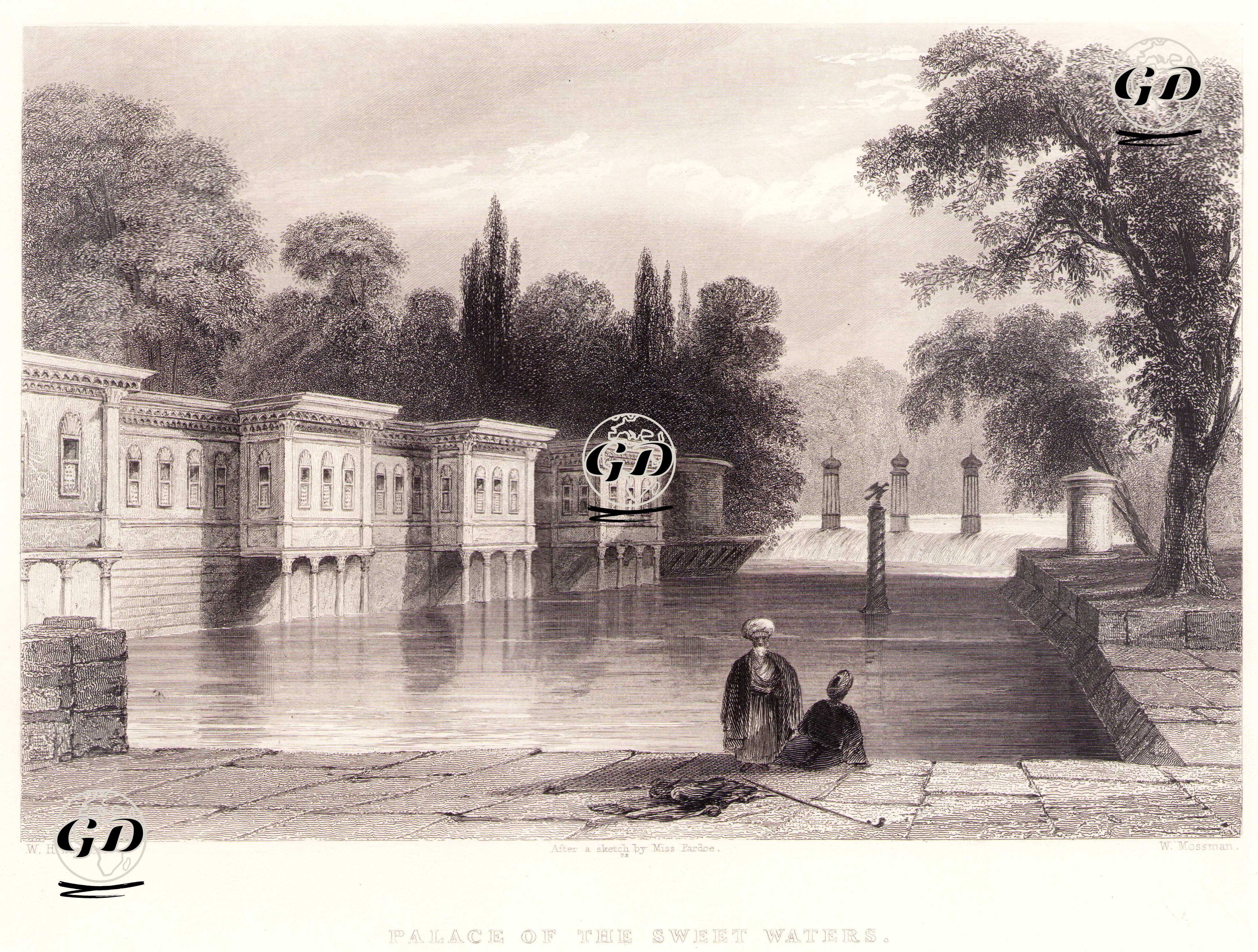 İkinci Sadabad Sarayındaki Çadır Köşkü ve Çağlayanlı Havuzu - William Henry Bartlett (1809-1854) - 1854
