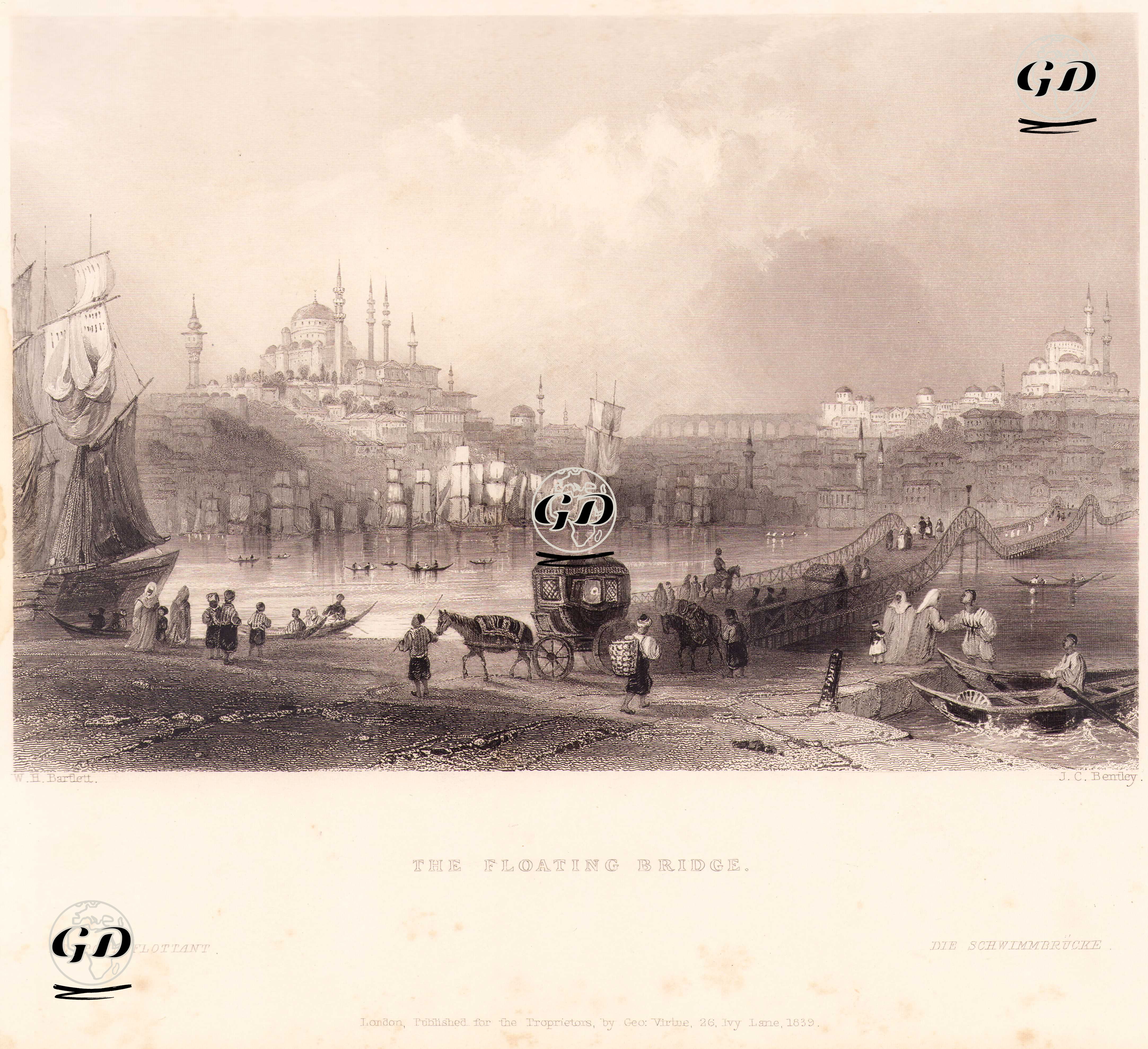 The Floating Bridge-Le Pont Flottant-Die Schwimmbrucke - William Henry Bartlett (1809-1854) - 1839