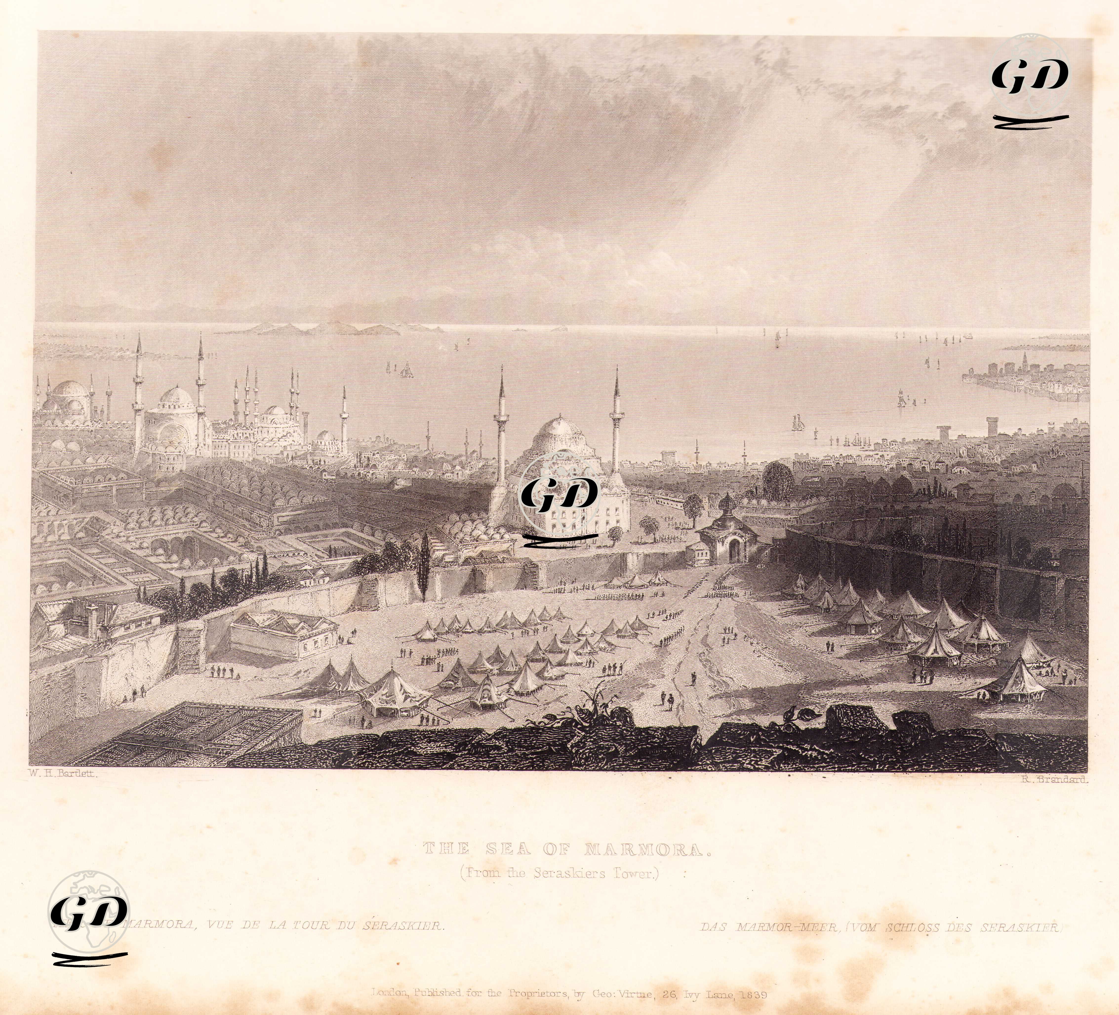 Beyazıt Kulesinden İstanbul ve Marmara Denizi Manzarası - William Henry Bartlett (1809-1854) - 1839