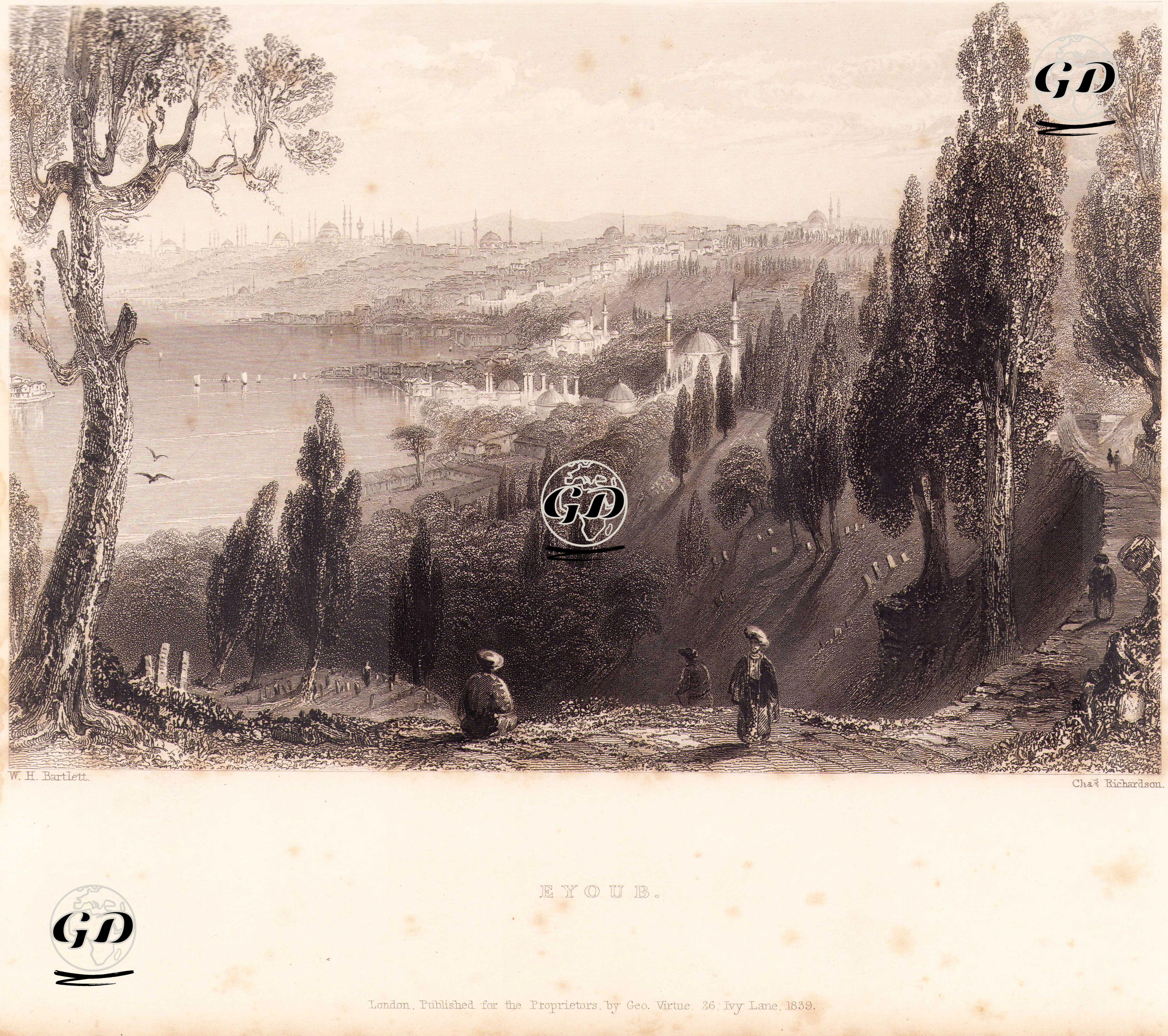 Eyüp Cami, Mezarlığı Ve Haliç Manzarası - William Henry Bartlett (1809-1854) - 1839