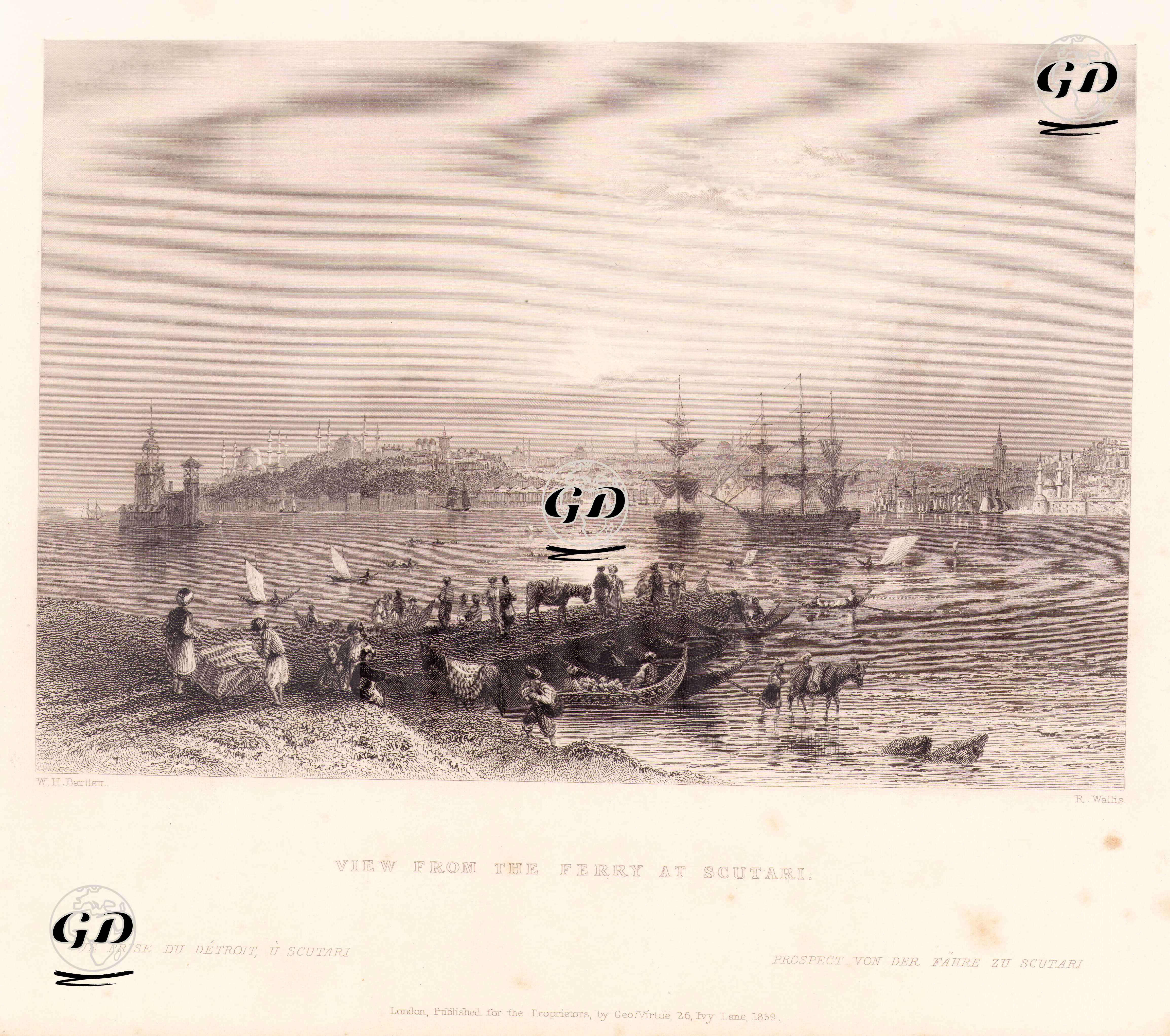 Üsküdar'dan İstanbul Manzarası ve Kayıklar - William Henry Bartlett (1809-1854) - 1839