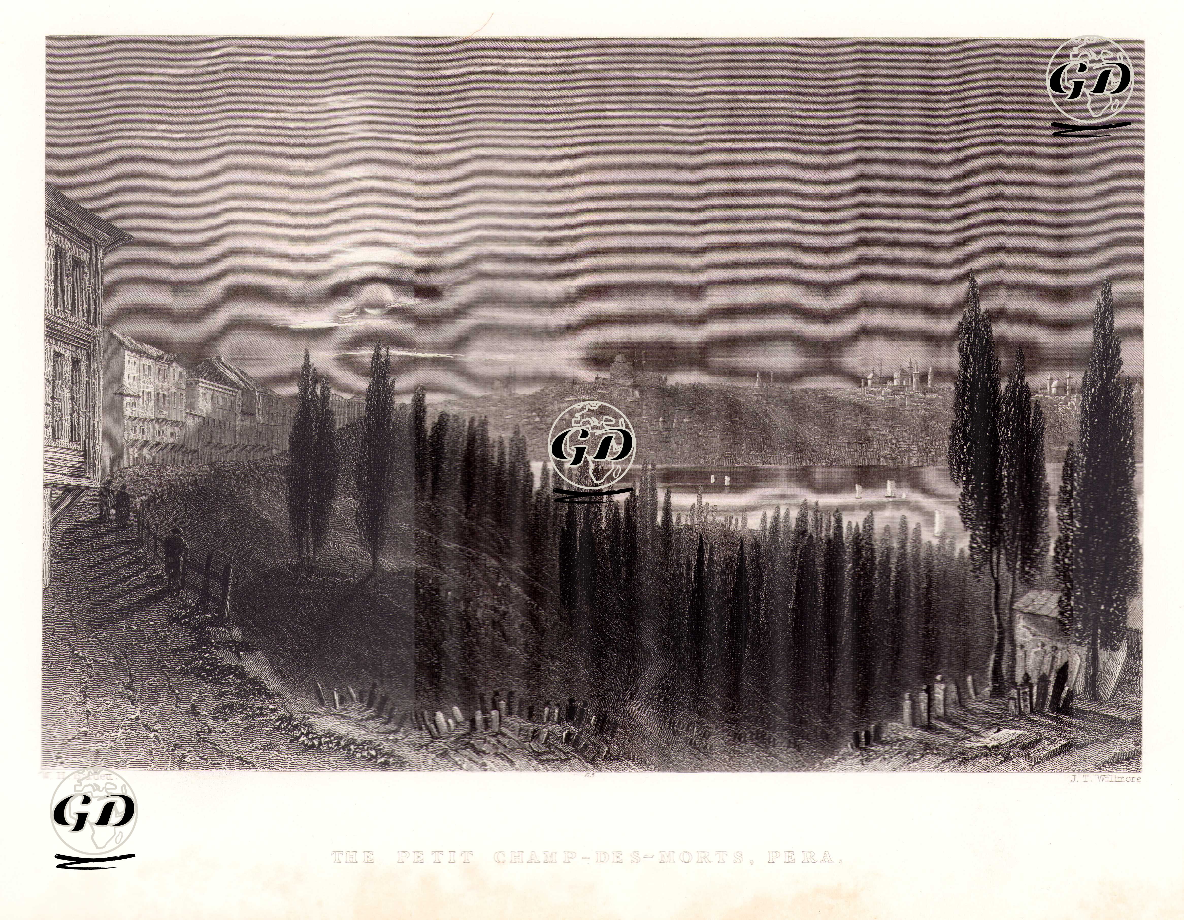 Tepebaşında Müslüman Mezarlığıı (Küçük Kabristan-Mezarlık), Pera - William Henry Bartlett (1809-1854) - 1854