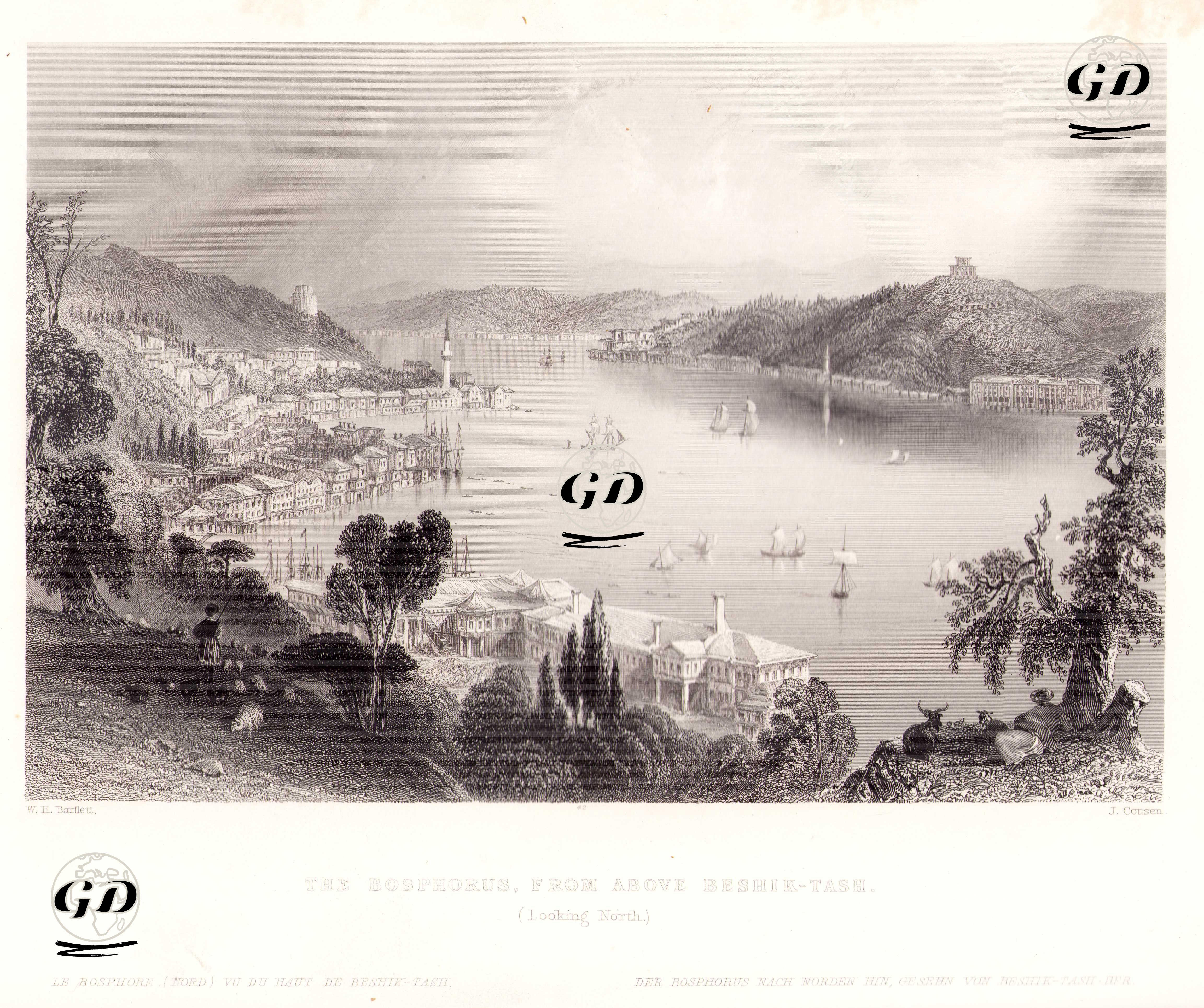 Beşiktaş'tan Boğaziçi Manzarası - William Henry Bartlett (1809-1854) - 1854