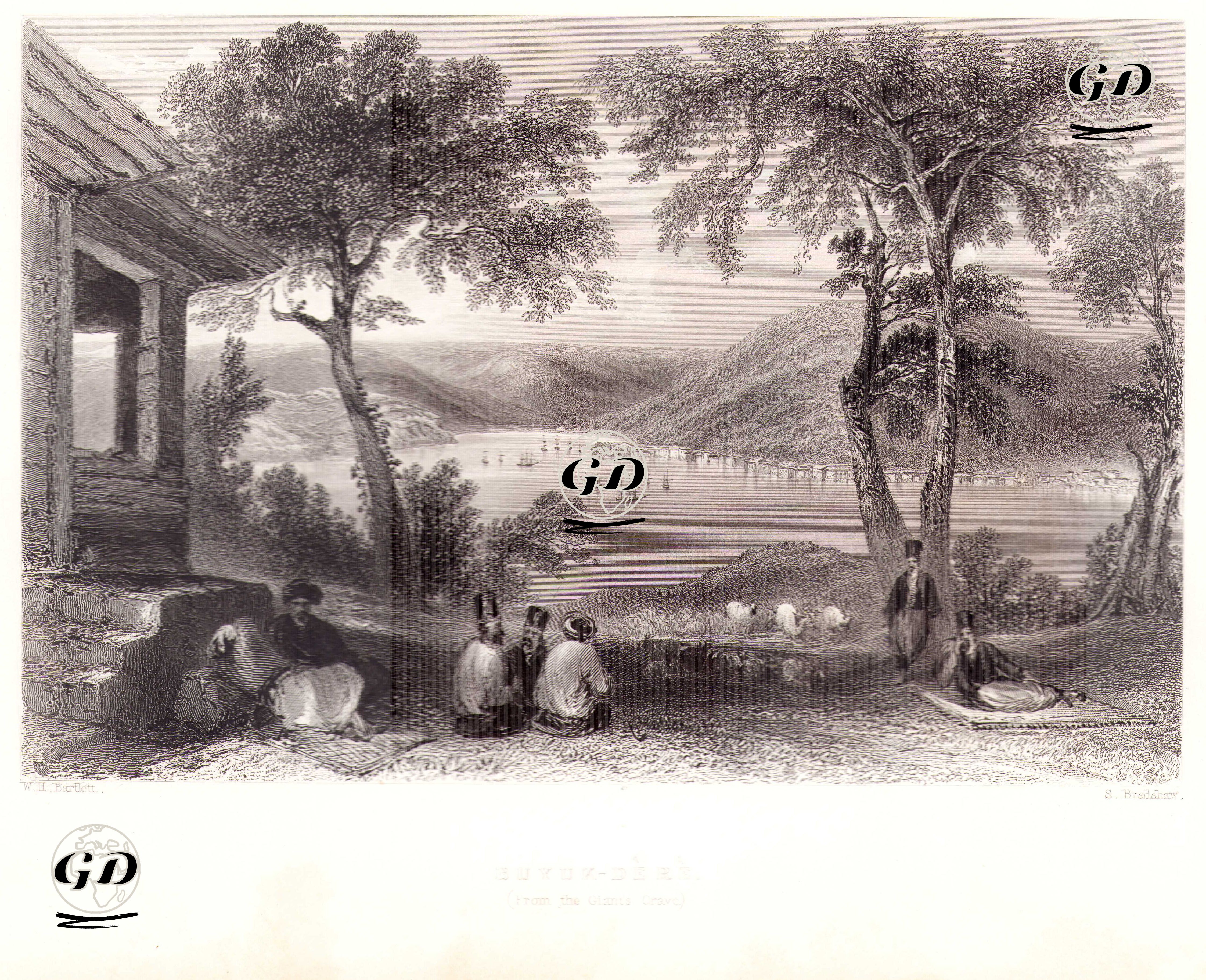 Yuşa Tepesinden Büyükdere ve Boğaziçi - William Henry Bartlett (1809-1854) - 1854
