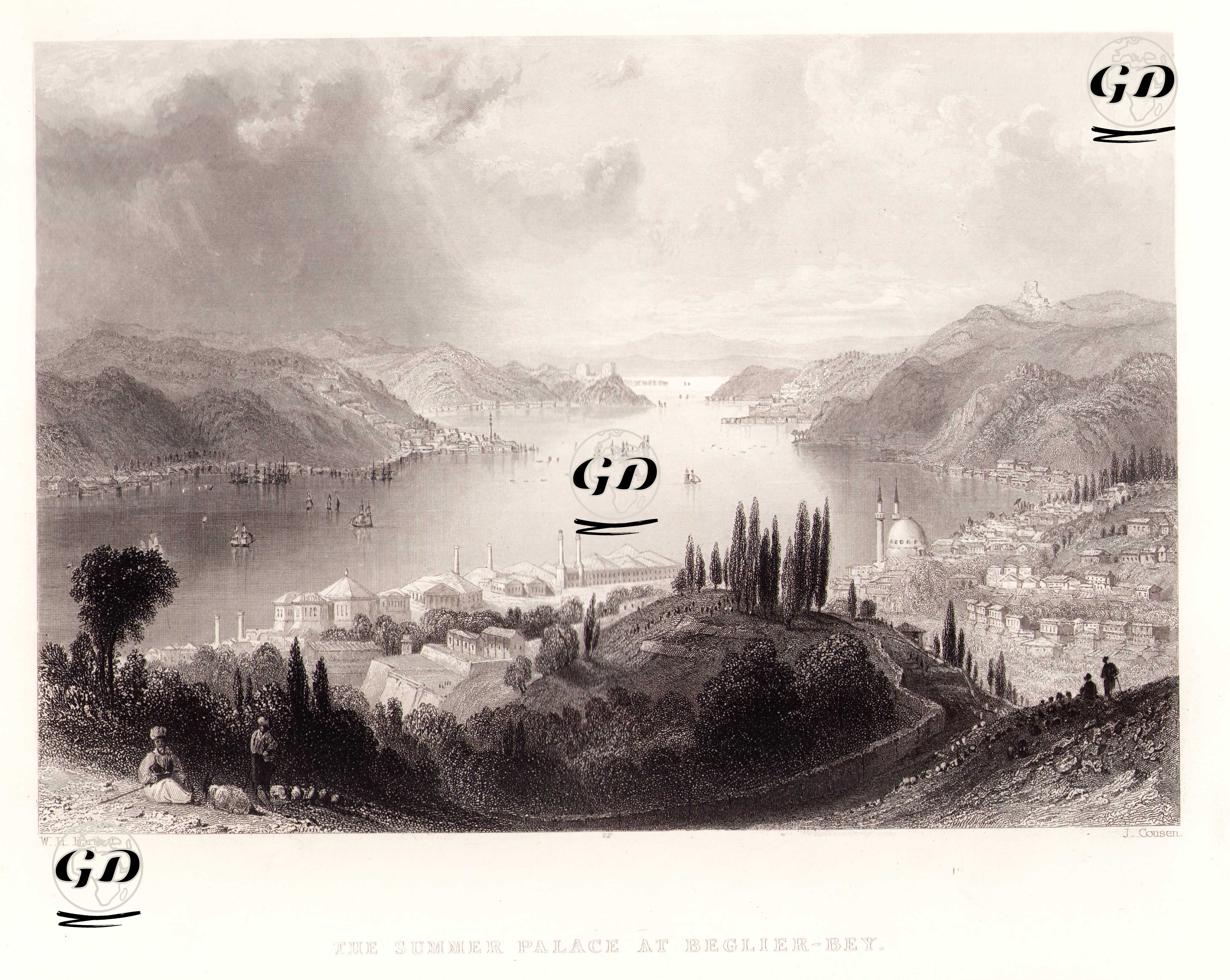 Eski Beylerbeyi Sarayı ve Boğaziçi - William Henry Bartlett (1809-1854) - 1854