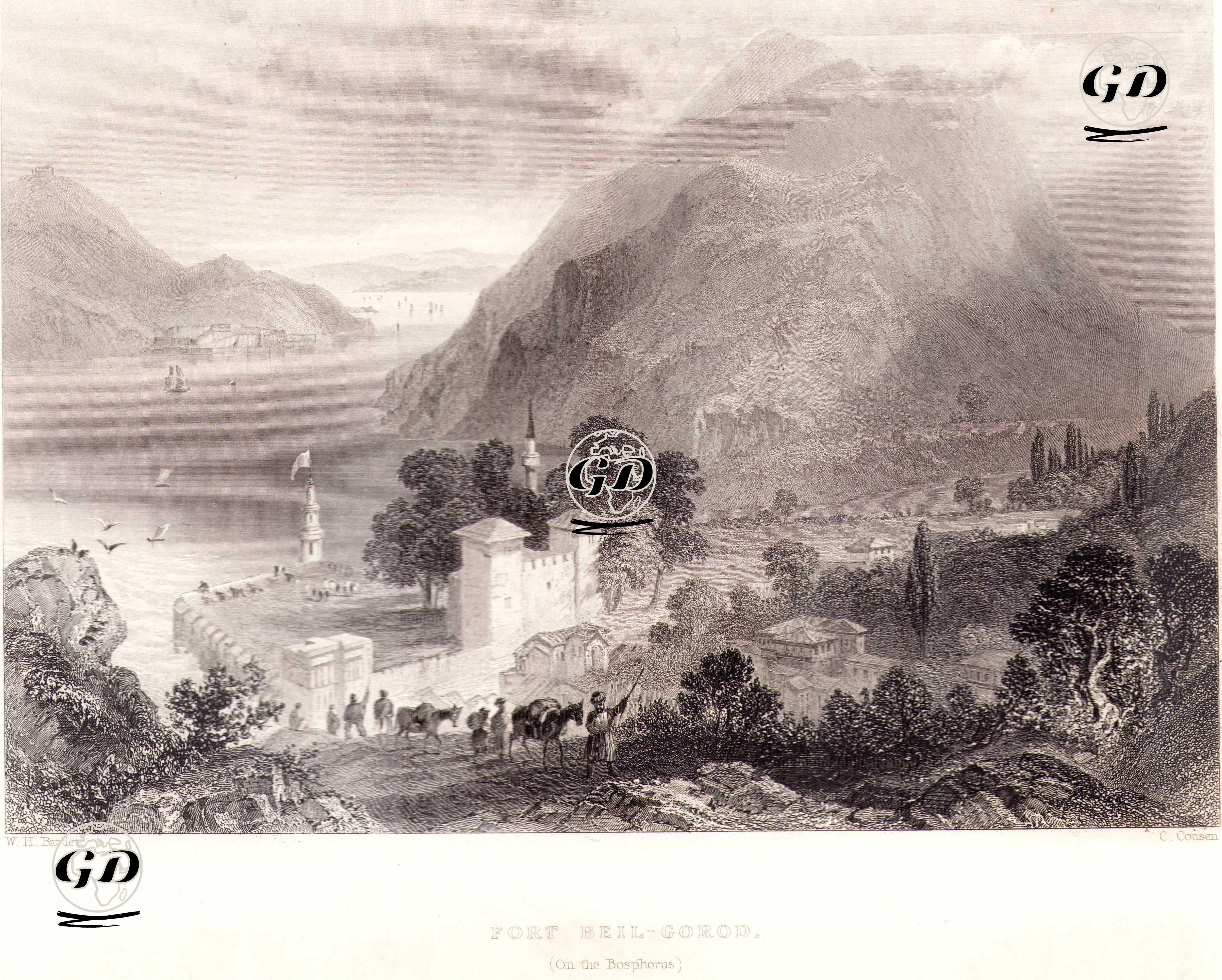 Boğaziçinde Garipçe Kalesi Ve Köyü  - William Henry Bartlett (1809-1854) - 1854