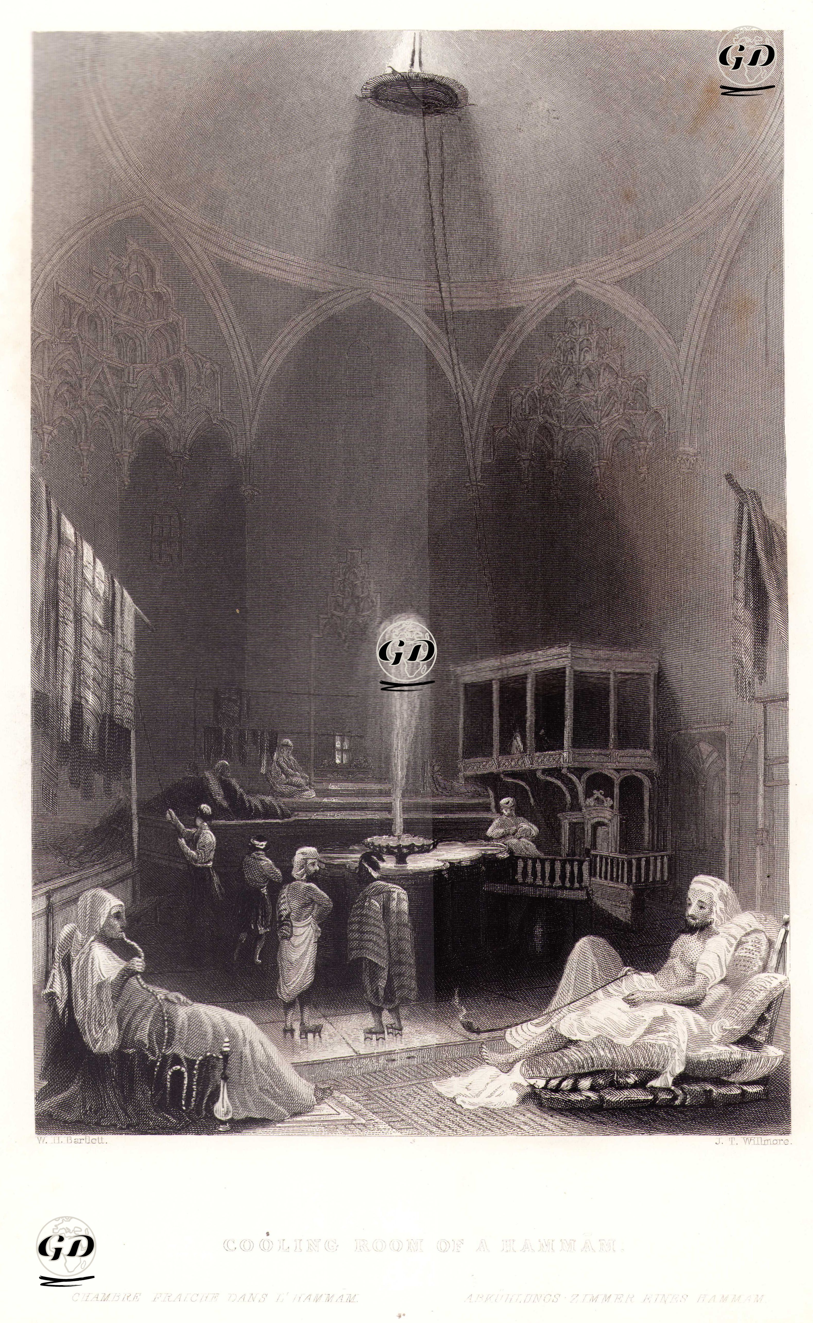 İstanbul'da Bir Hamamın Serinleme (Dinlenme) Odası - William Henry Bartlett (1809-1854) - 1854